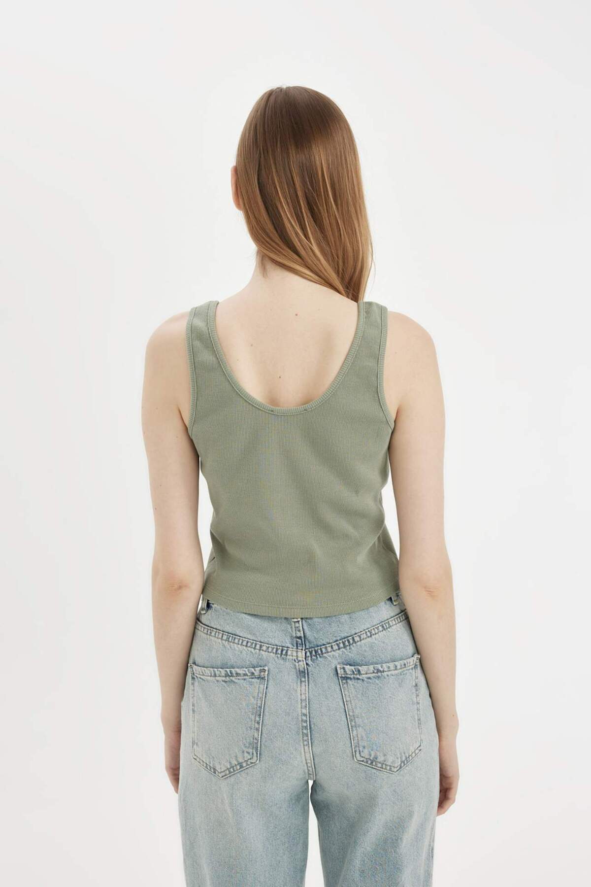 DeFacto-Fitted U-Neck Ribbed Camisole Buttoned Tank Top D1173Ax24Sm 6