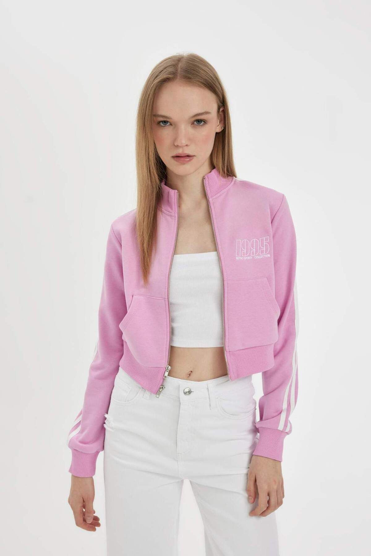 DeFacto-Coool Fitted Printed Zippered Sweatshirt C8923Ax24Sm 4