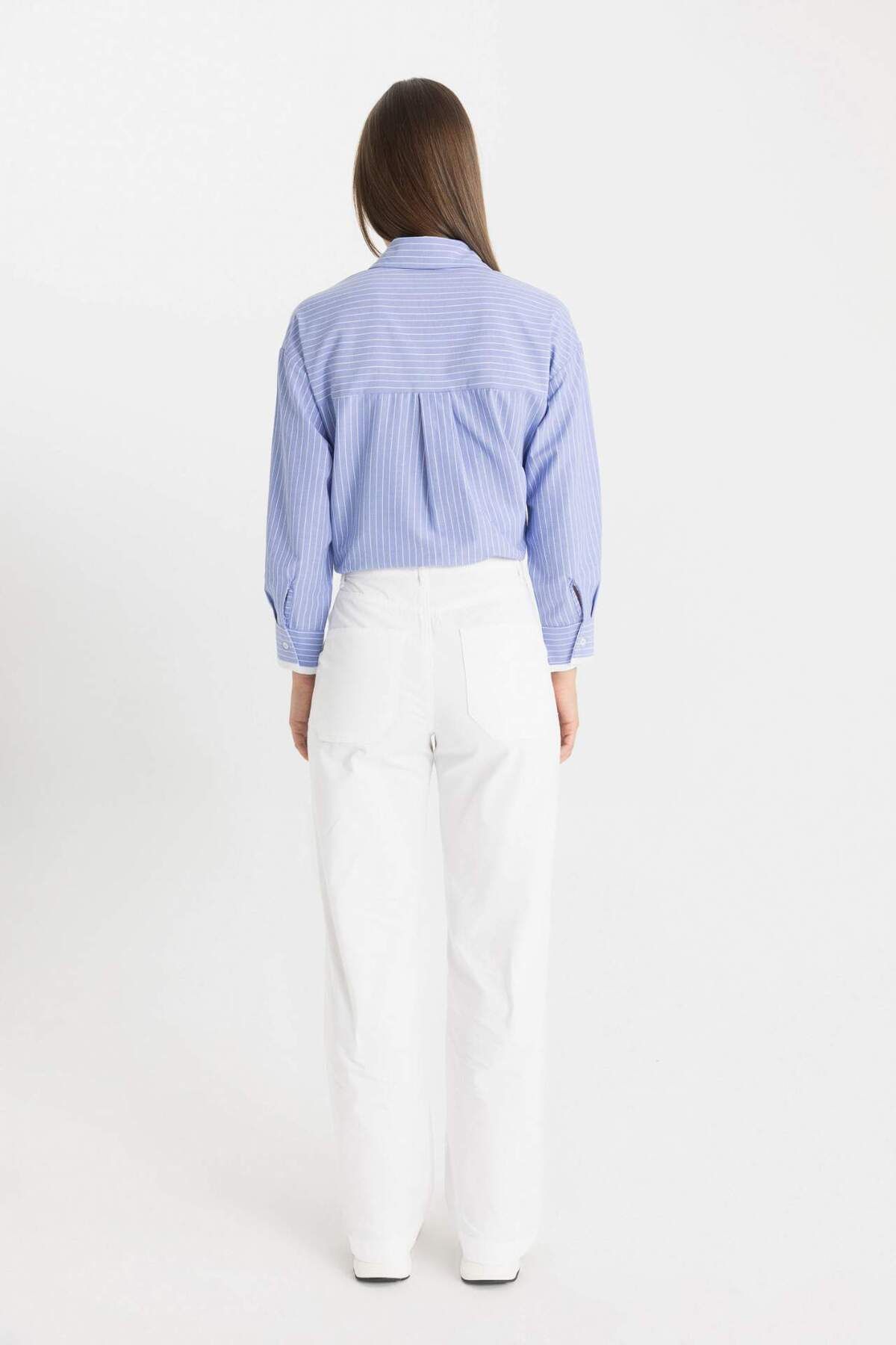 DeFacto-Weit geschnittene, weite, lockere Beintaschen, weiße Basic-Gabardine-Hose C4528AX24SM 7