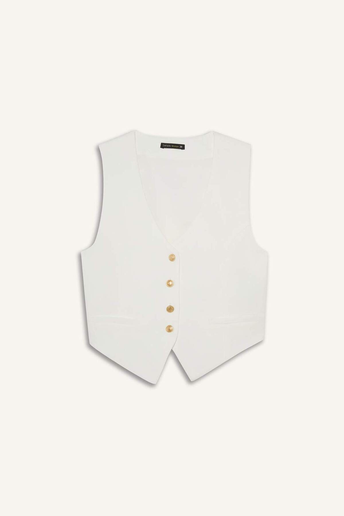 DeFacto-Crop V-Neck Linen Blend Blazer Vest C7798Ax24Sm 6