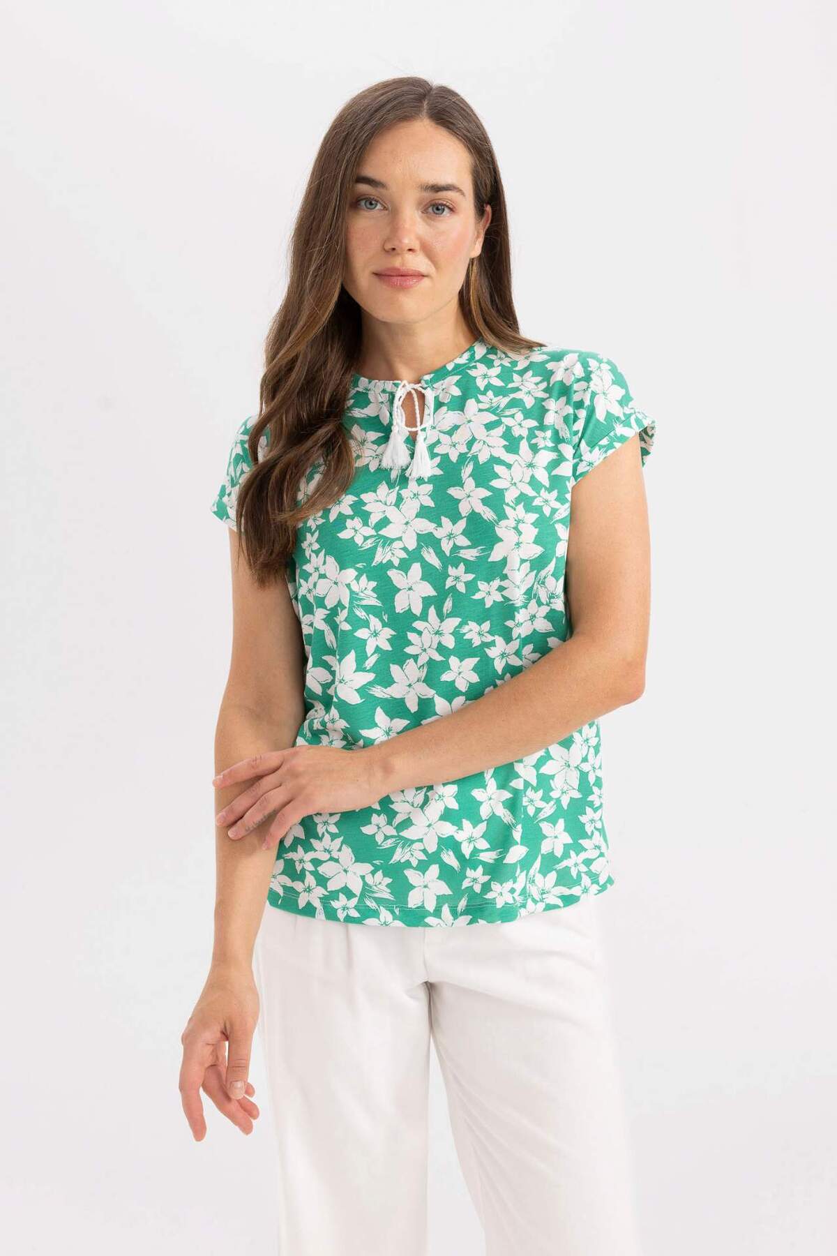 DeFacto-Apache Collar Patterned Short Sleeve T-Shirt C9378AX24SM 3