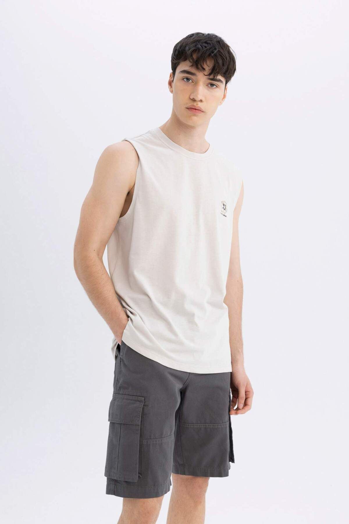 DeFacto-Relax Fit Flat Leg Gabardine Cargo Βερμούδες Σορτς C5382ax24sm 2