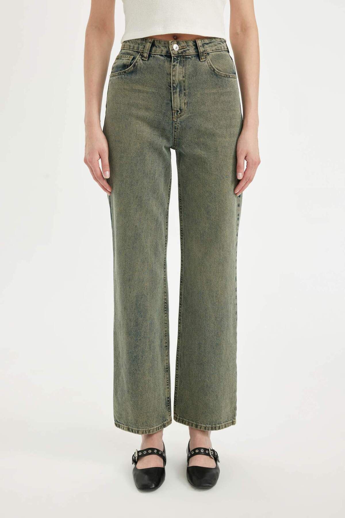 90s Wide Leg Geniş Paça Yüksek Bel Jean Yıkamalı Pantolon D1232ax24hs