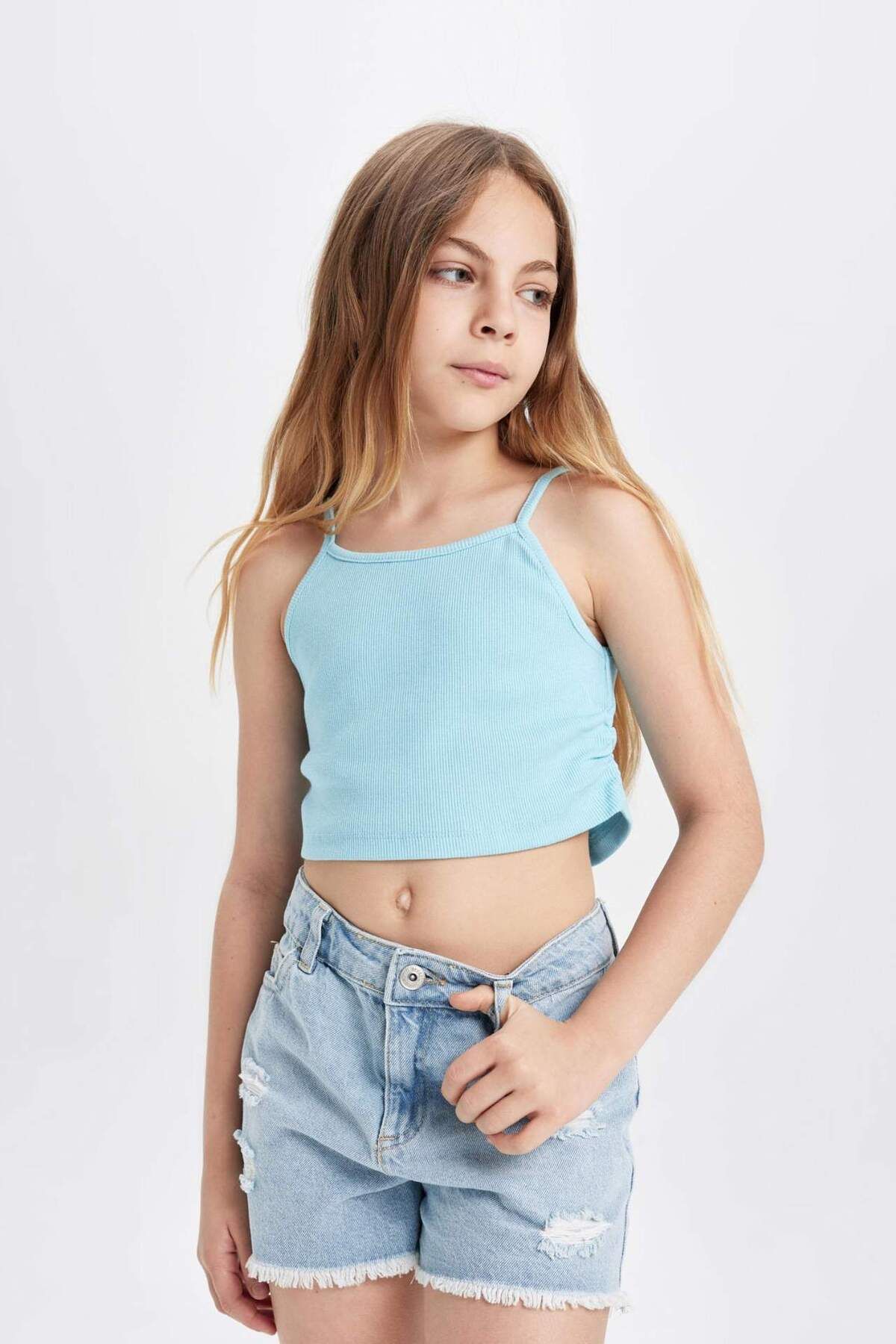DeFacto-Κοριτσίστικο Crew Neck Basic Απλό Μονό Μπλουζάκι C9713A824HS 4