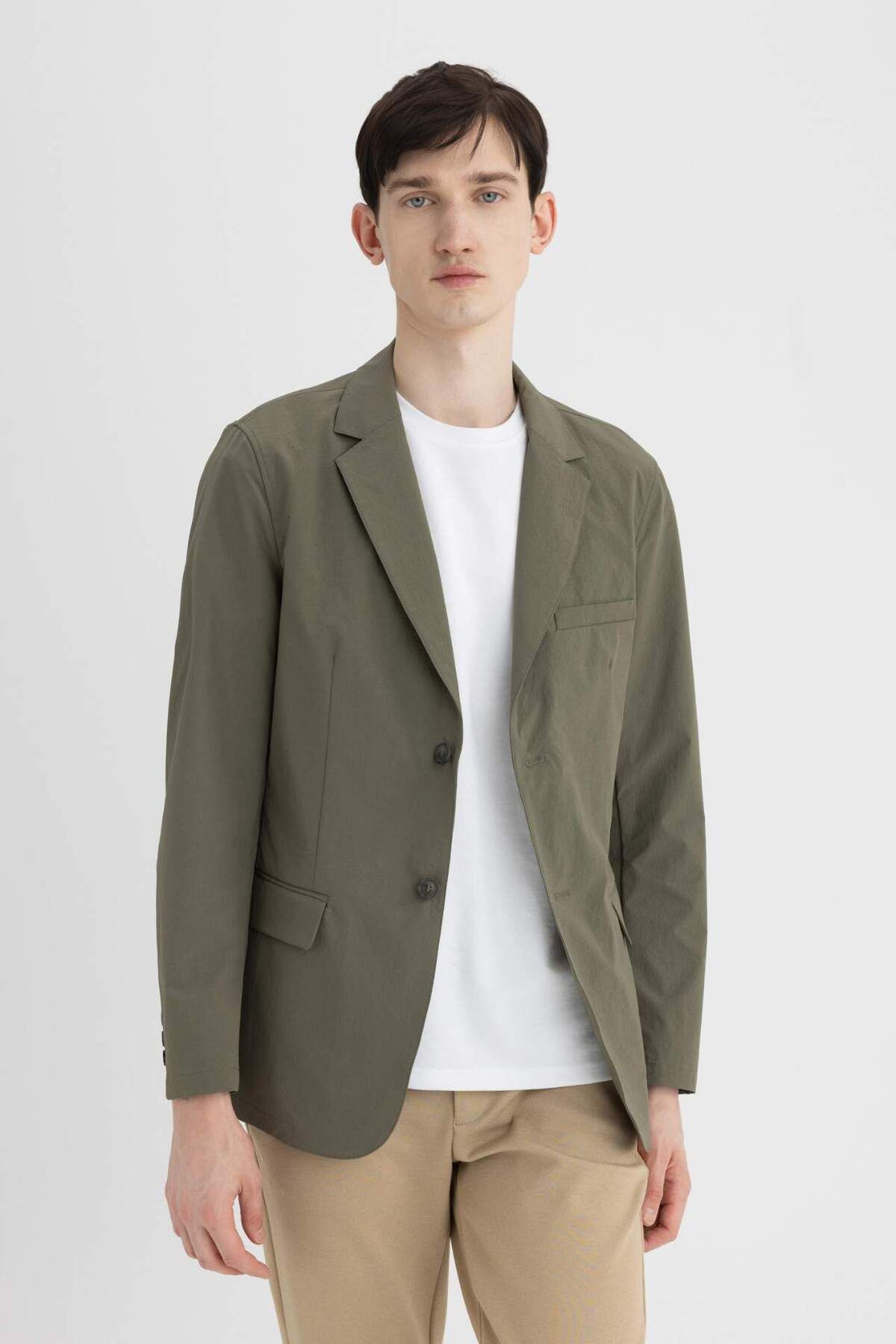 DeFacto-Regular Fit Jacket Collar Buttoned Lined Basic Plain Blazer Jacket B7179Ax24Sp 8