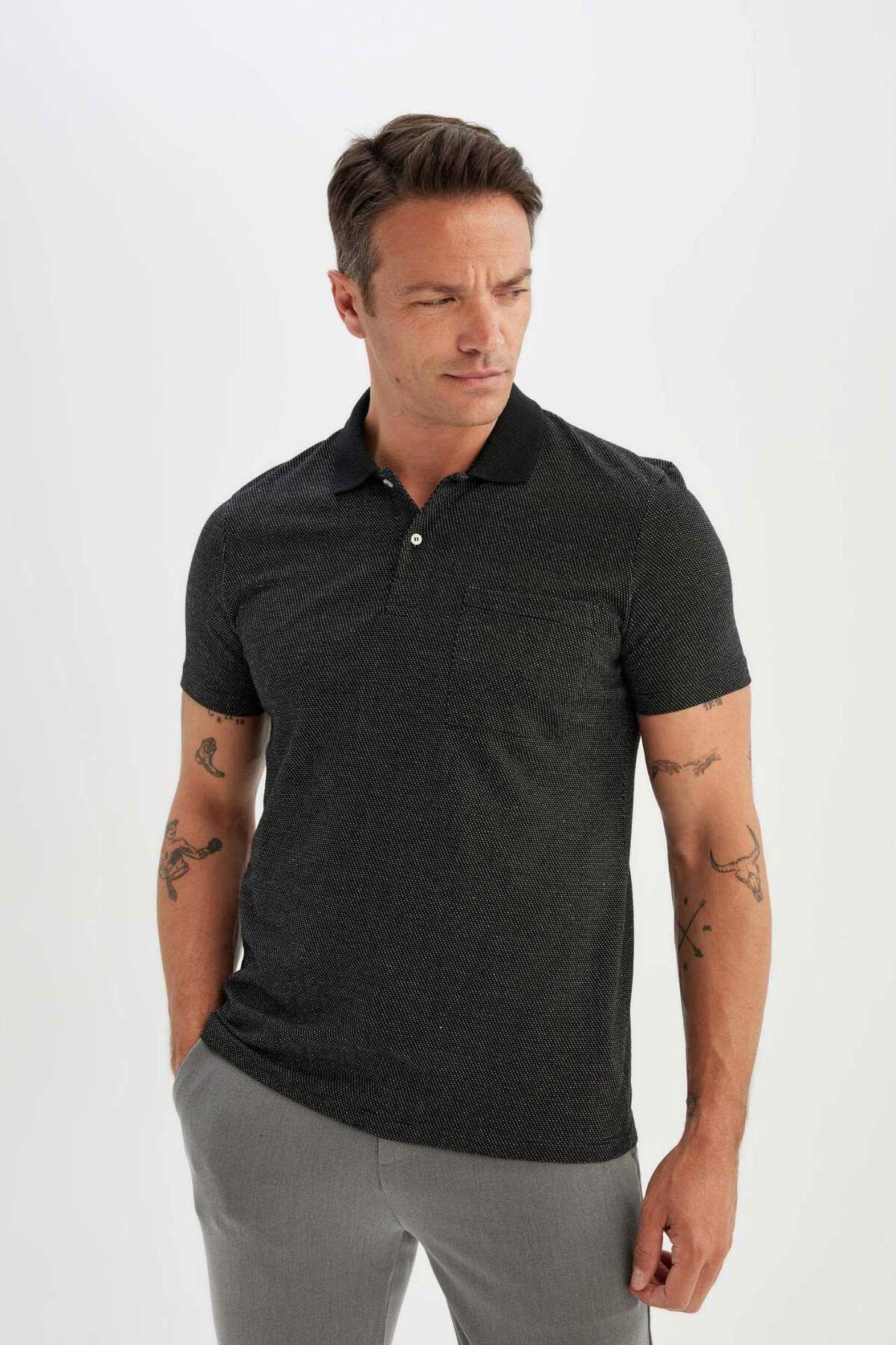 DeFacto-Slim Fit Slim Fit Basic Plain Krátký rukáv Polo tričko D0031AX24SM 4