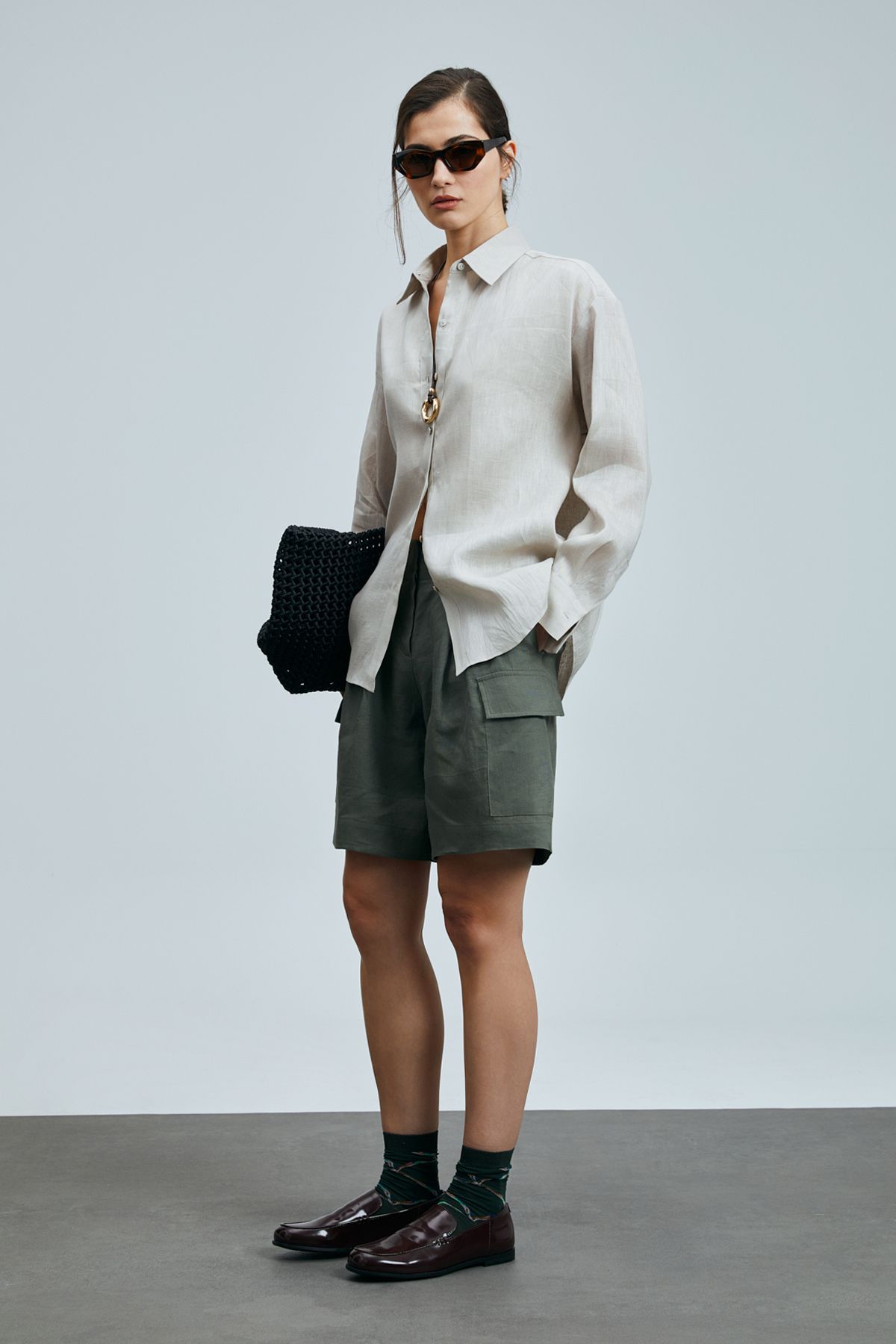 Lufian-Carmenta Women's Linen Shorts Khaki 4