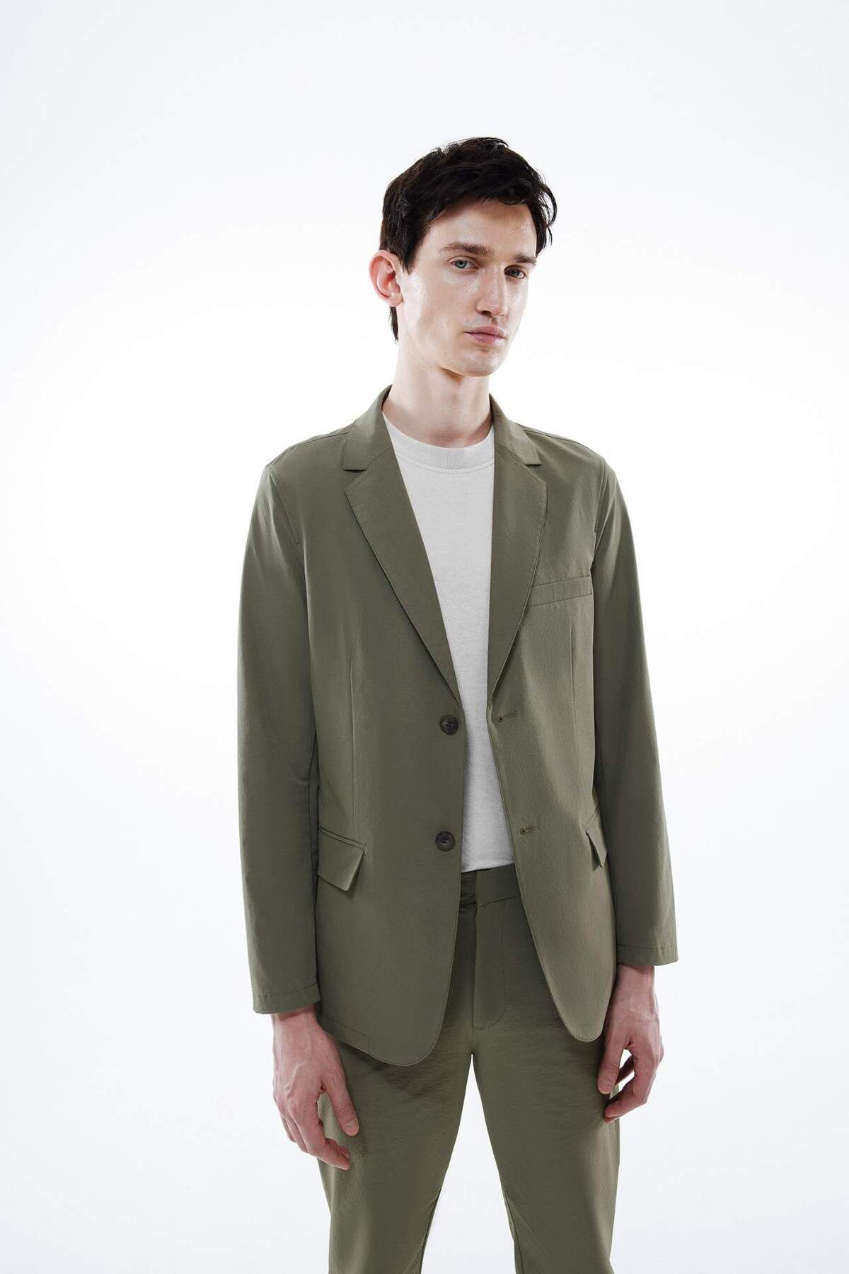 DeFacto-Regular Fit Jacket Collar Buttoned Lined Basic Plain Blazer Jacket B7179Ax24Sp 3