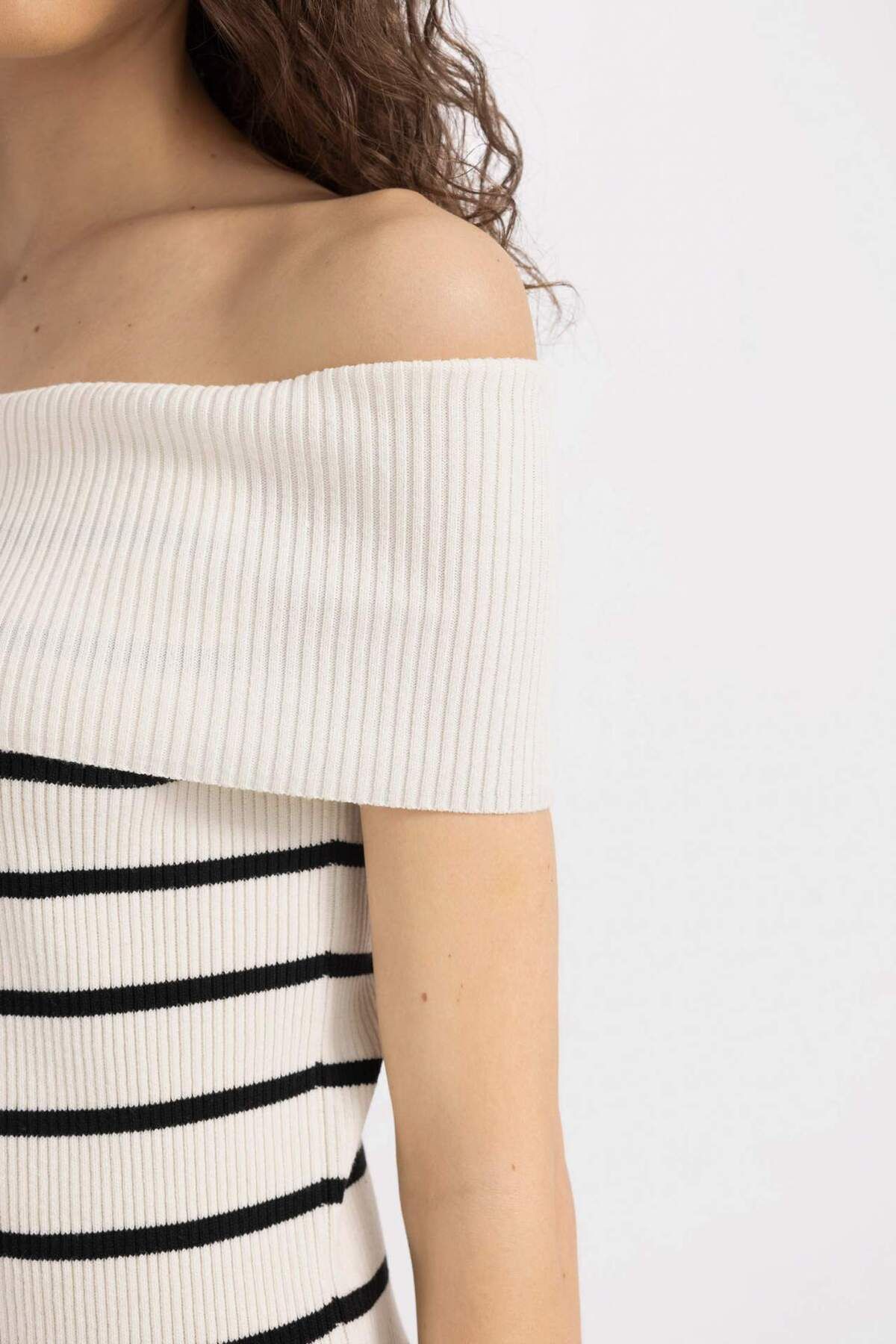 DeFacto-Rochie midi cu umăr deschis în dungi D2995AX24SM 5