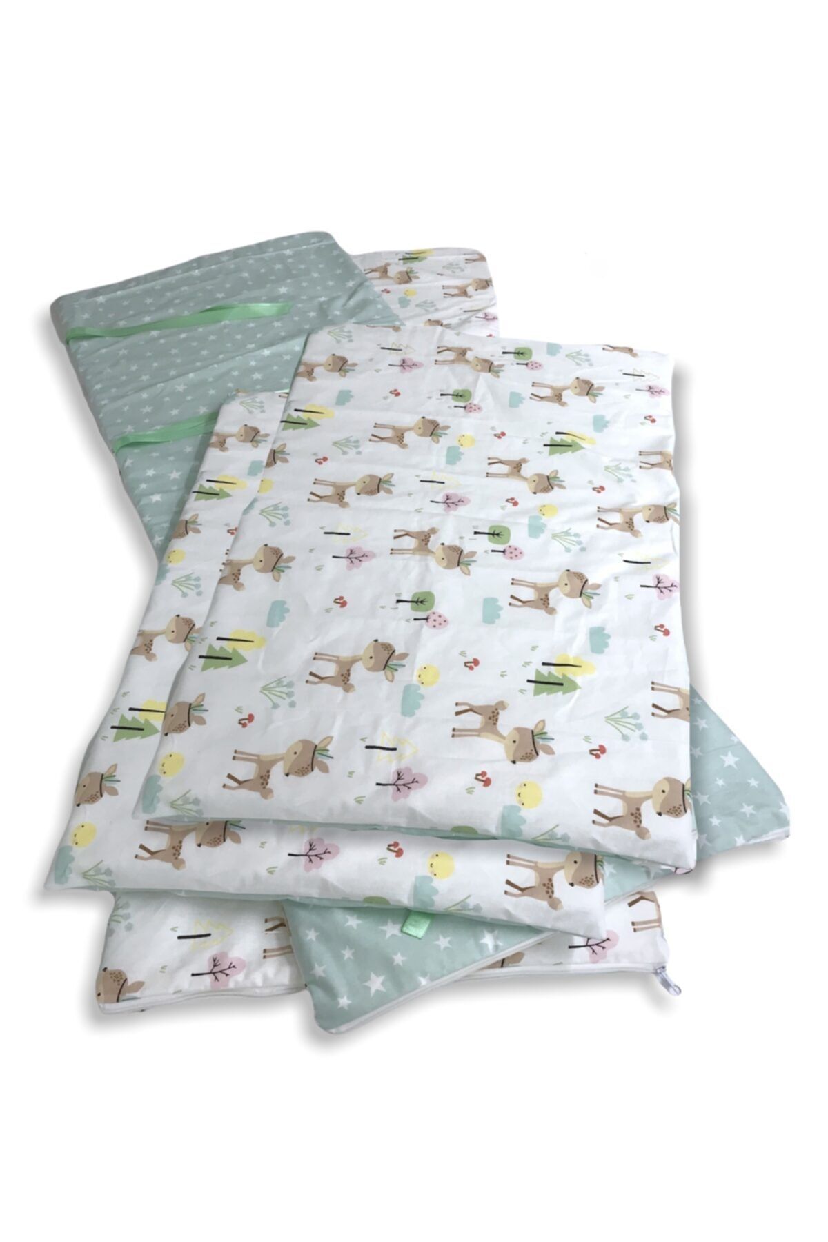 Baby Kids Crib Edge Guard 100x200 Montessori (4 Pcs) Karaca Green Star