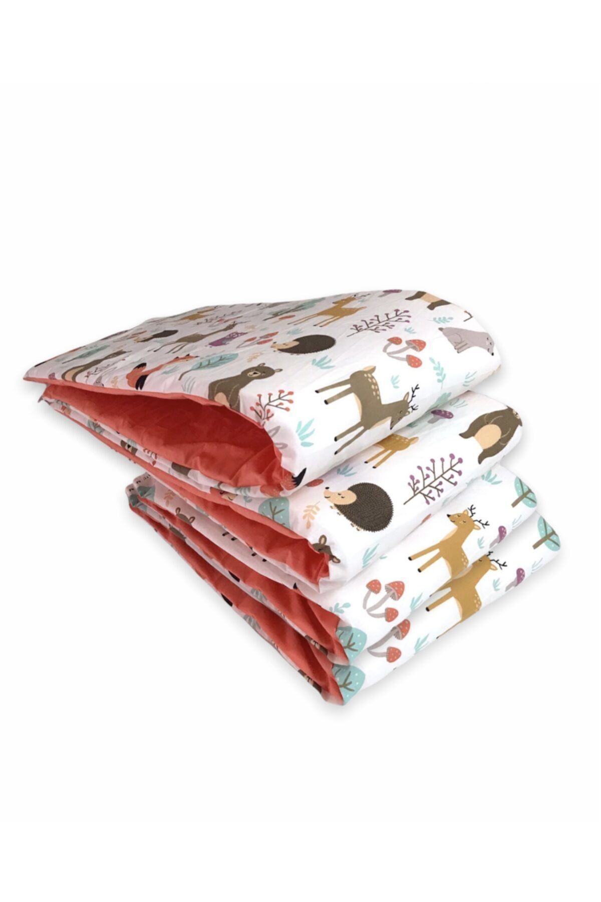 100% Cotton Children's Crib Edge Protection 70x140 Crib (4 Pieces) Nature Tile Orange