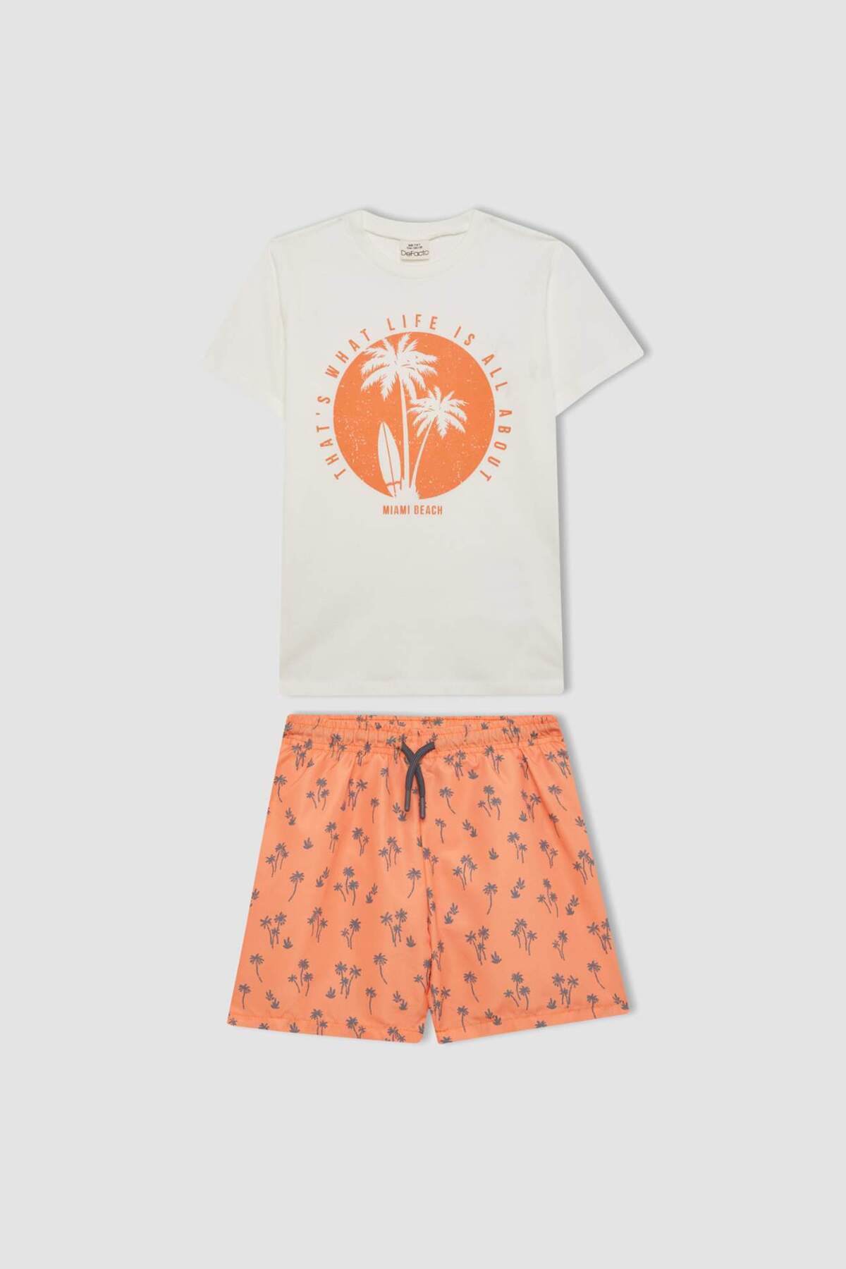 DeFacto-2-teiliges Set aus kurzärmligem T-Shirt und Badeshorts mit Palmenmuster für Jungen – C1256a824hs 1