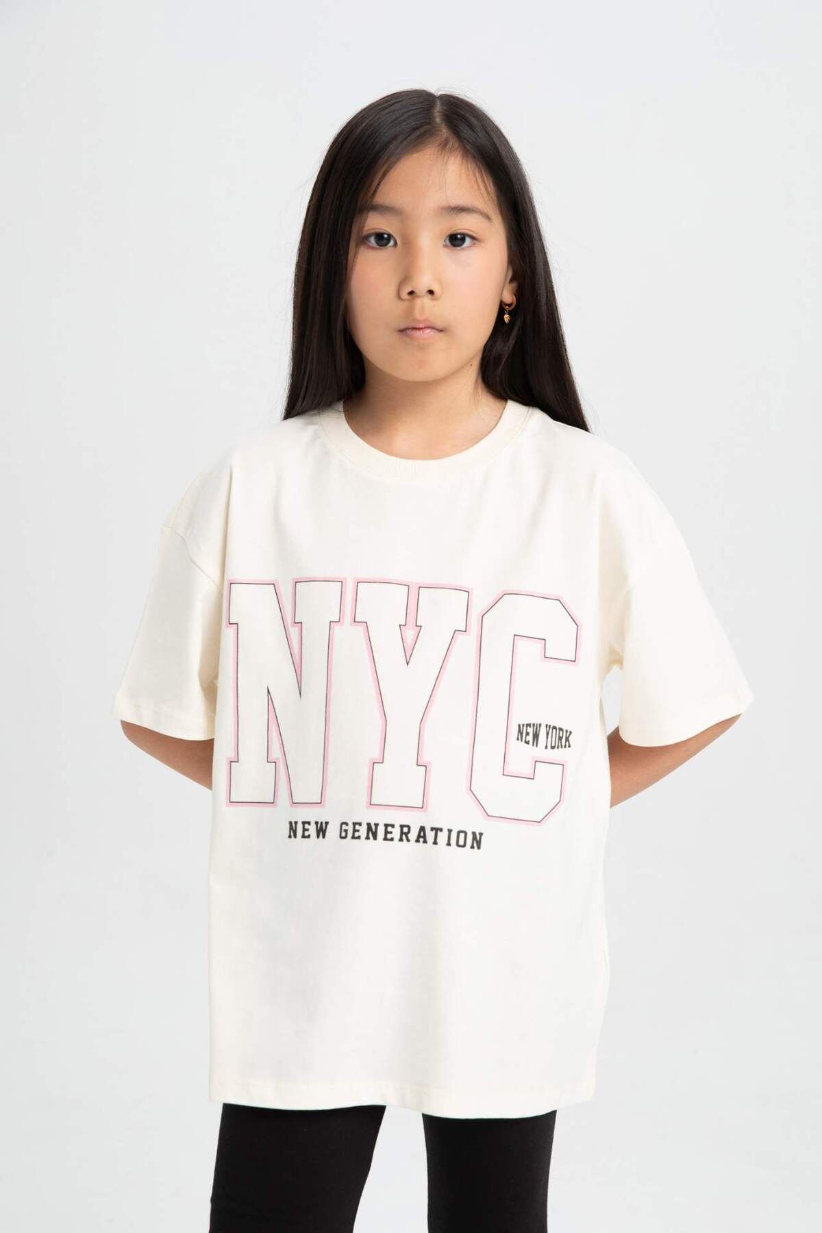 DeFacto-Girls' 2-Piece Set of Crew Neck Printed Short-Sleeved T-Shirt and Leggings C7500A824Sm 3