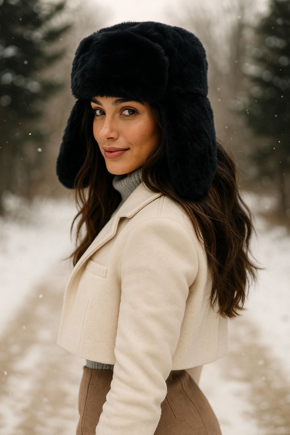 Luminos Butik-Black Furry Winter Beret - Plush Soft Textured with Cap Design 1127 3