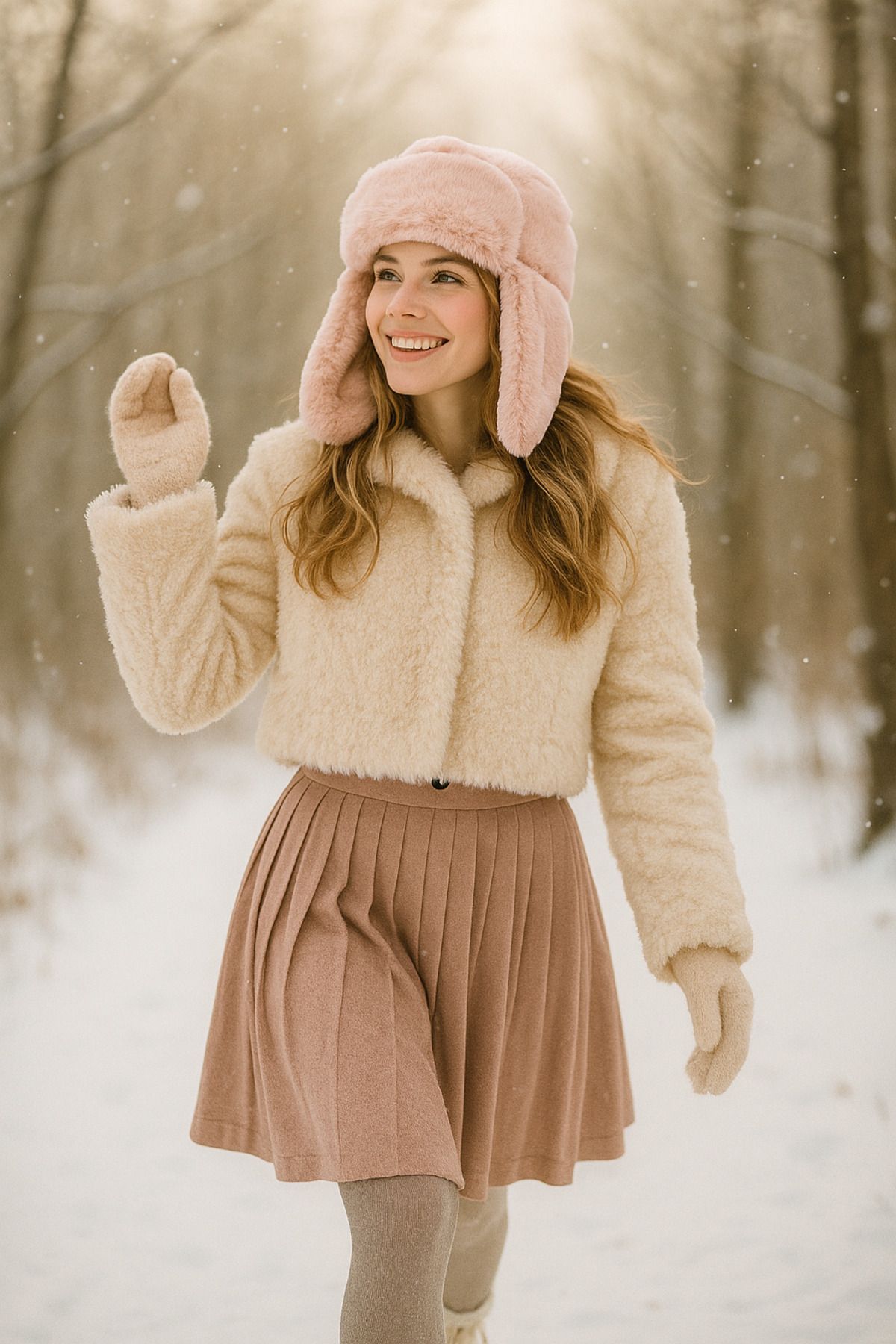 Luminos Butik-Pink Plush Earmuff Beanie for Comfortable Cold Weather - Soft Furry Texture Beanie1127 3