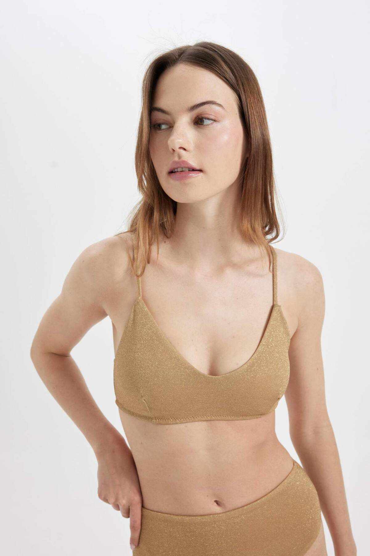DeFacto-Regular Fit Shiny Fabric Bikini Top-Fall in Love C3181Ax24Sm 3