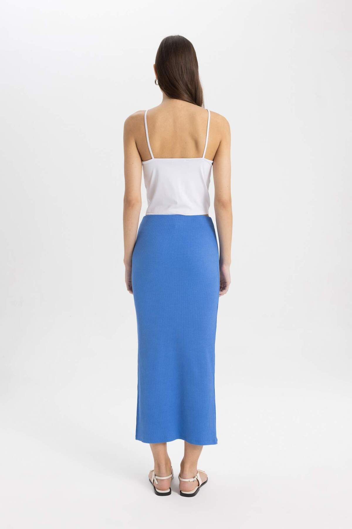 DeFacto-Gerippter Camisole-Midirock mit gekämmtem Baumwollfutter und hoher Taille C4497AX24SM 7