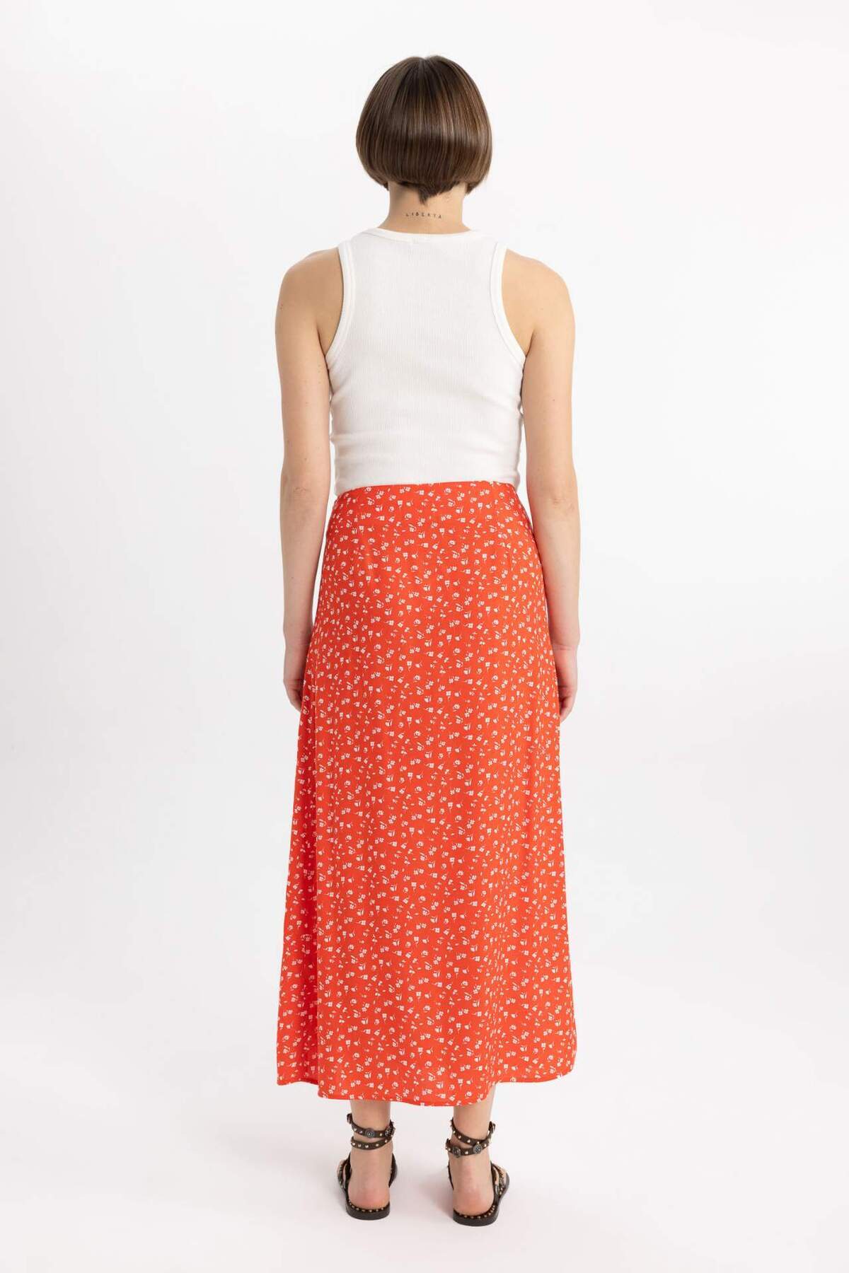 DeFacto-A-Line Floral Regular Waist Slit Midi Skirt X6692Az24Sm 6