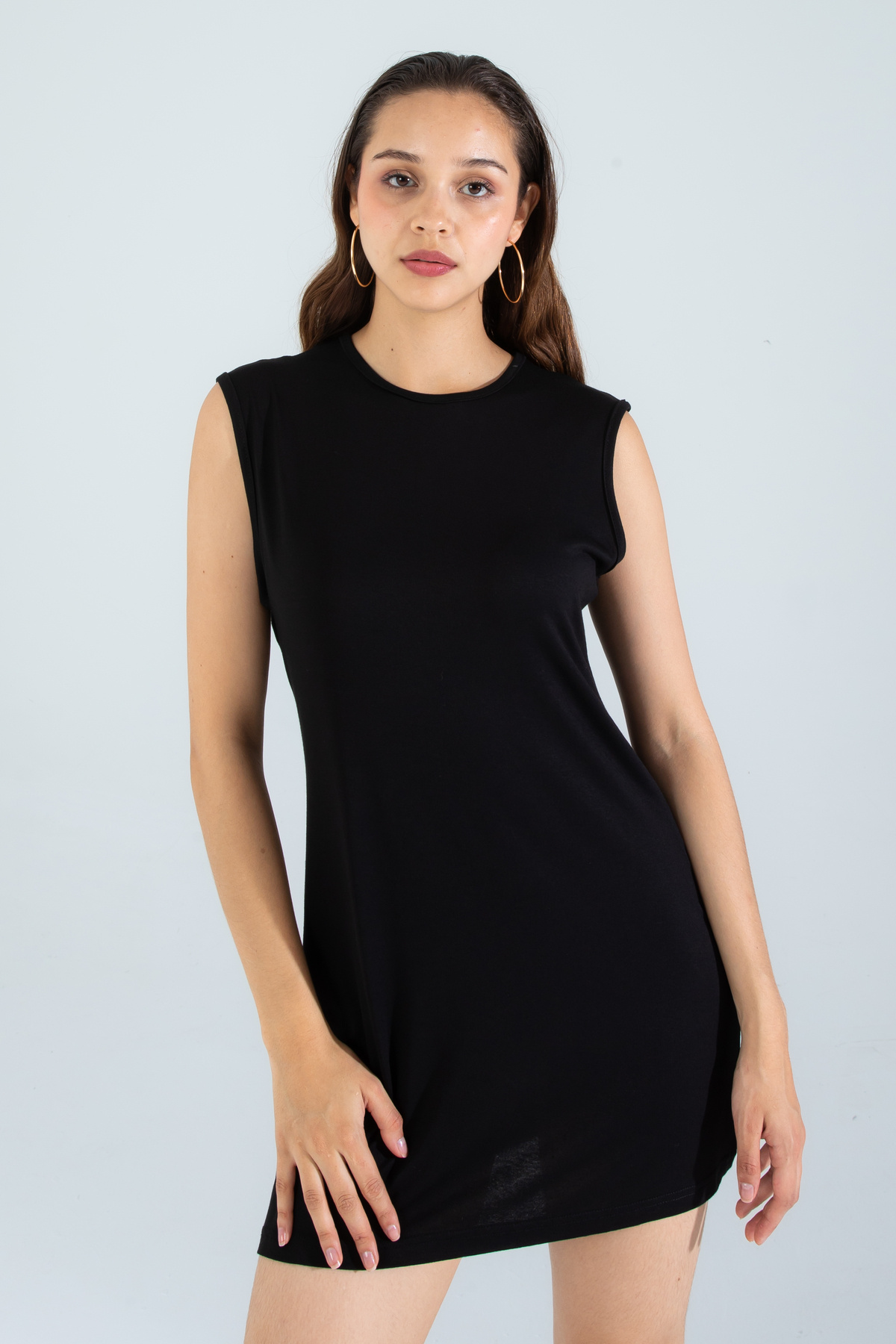 Women's Black Oversize Zero Sleeve Crew Neck Basic Casual Underwear Viscose Fabric