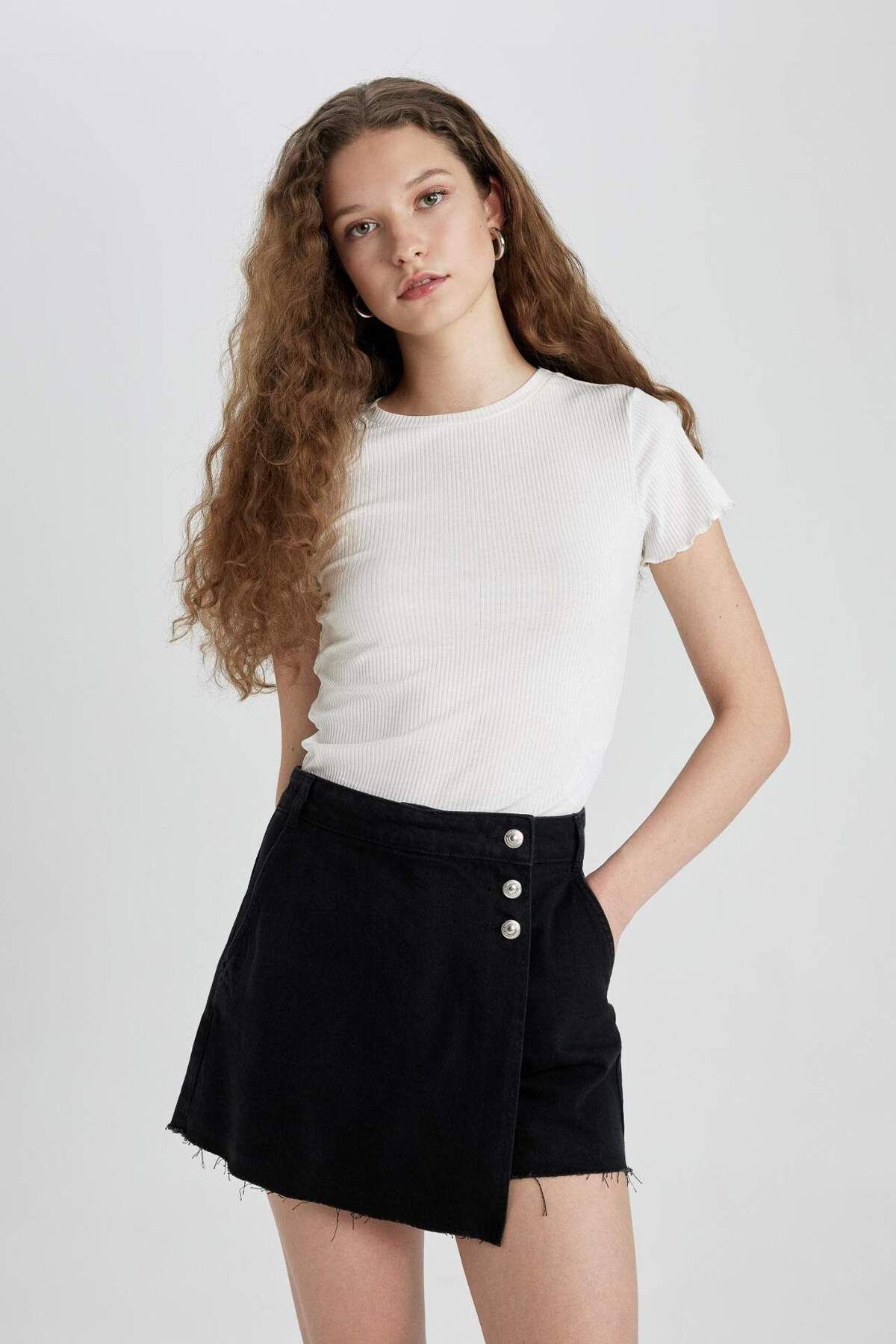 DeFacto-Hohe Taille Jean Shorts Rock C0696AX24SM 4