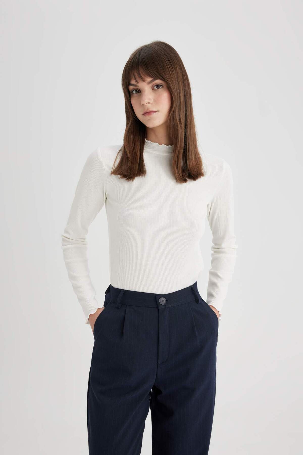 DeFacto-Slim Fit Polovičný rolák Trubkovaná košieľka Basic Tričko s dlhým rukávom B2389AX24SP 3