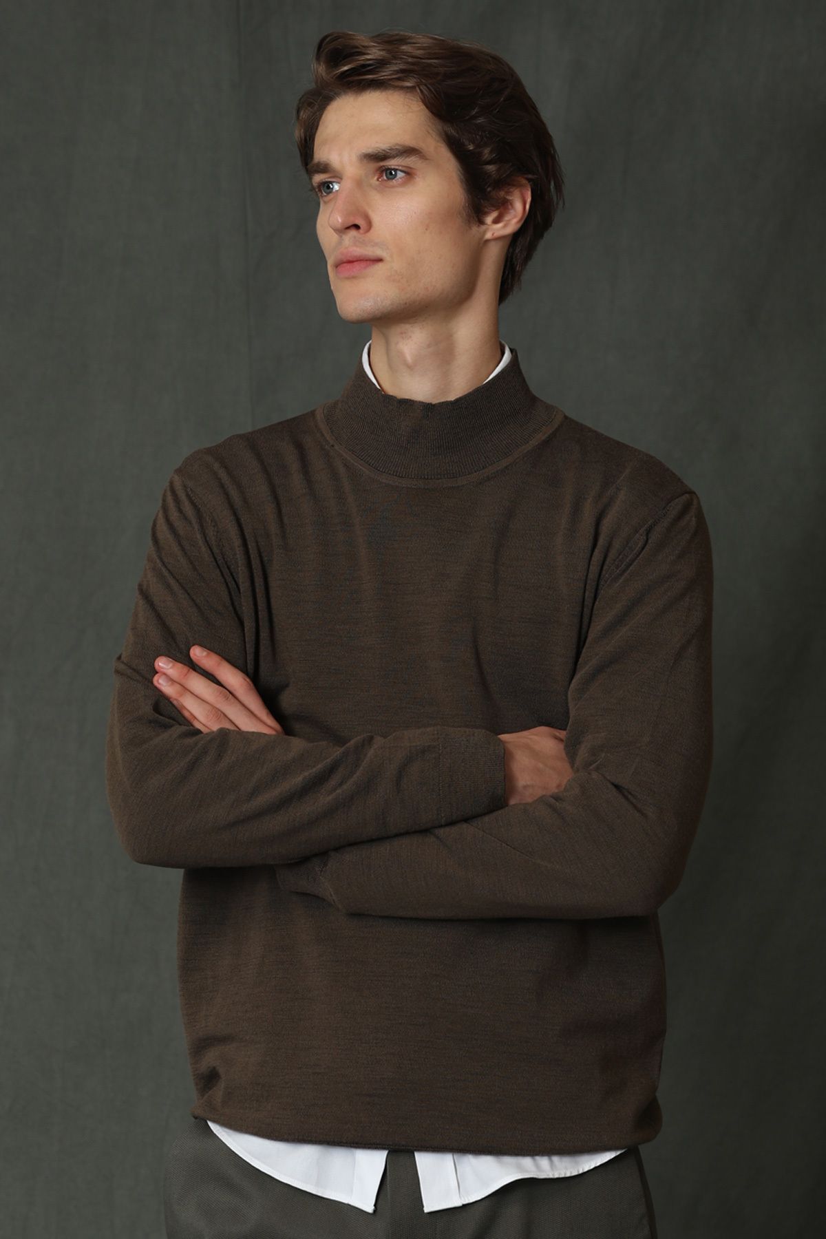 Lufian-Point Half Fisherman Men's Sweater Camel Hair 2