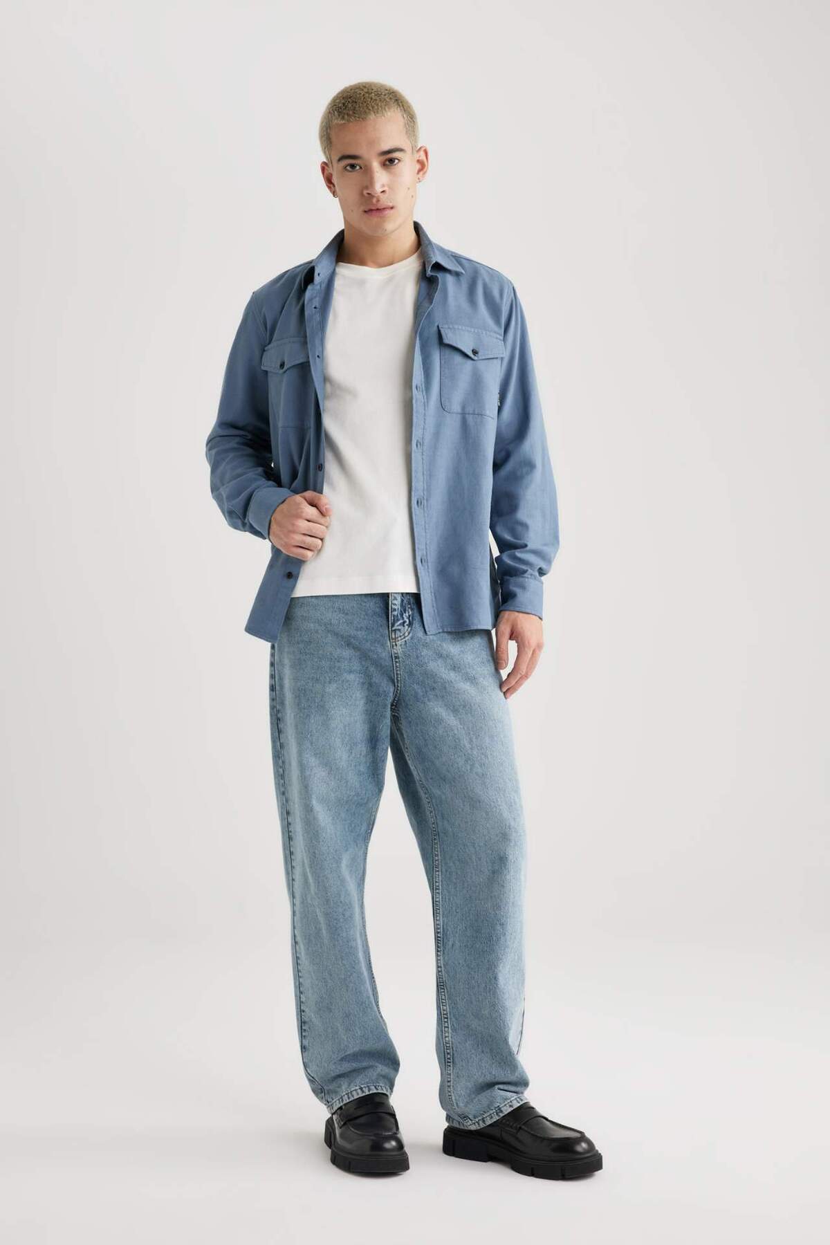 DeFacto-Regular Fit Polo Neck Basic Plain Bavlněná košile s dlouhým rukávem B2654AX24SP 2