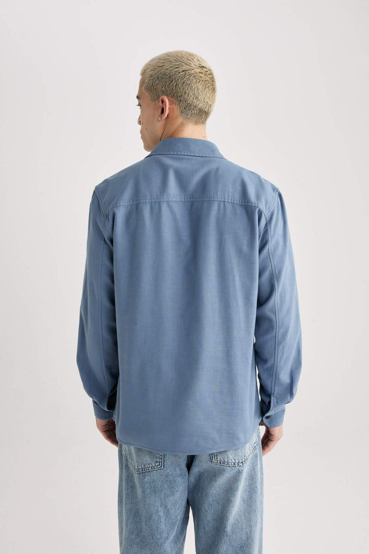 DeFacto-Regular Fit Polo Neck Basic Plain Bavlněná košile s dlouhým rukávem B2654AX24SP 5