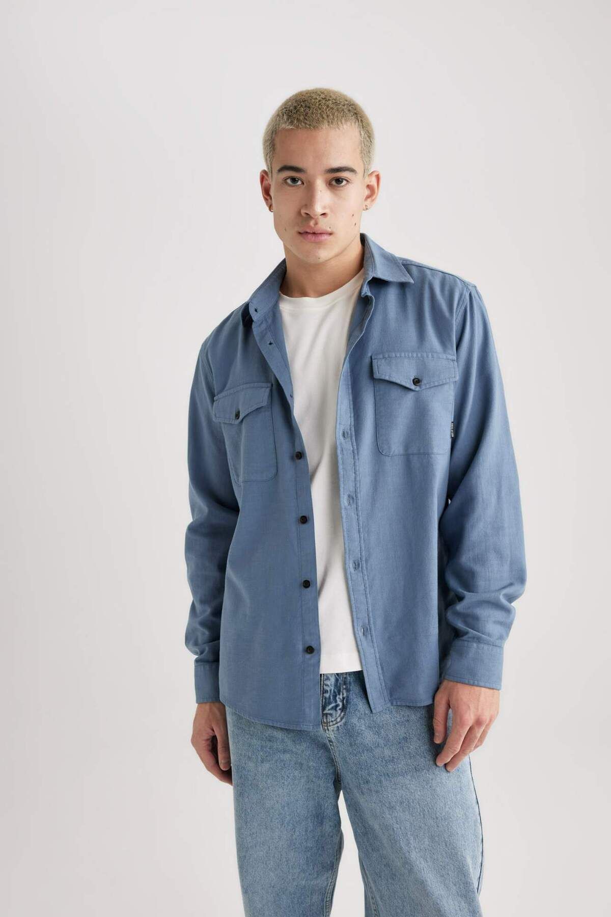 DeFacto-Regular Fit Polo Neck Basic Plain Bavlněná košile s dlouhým rukávem B2654AX24SP 3