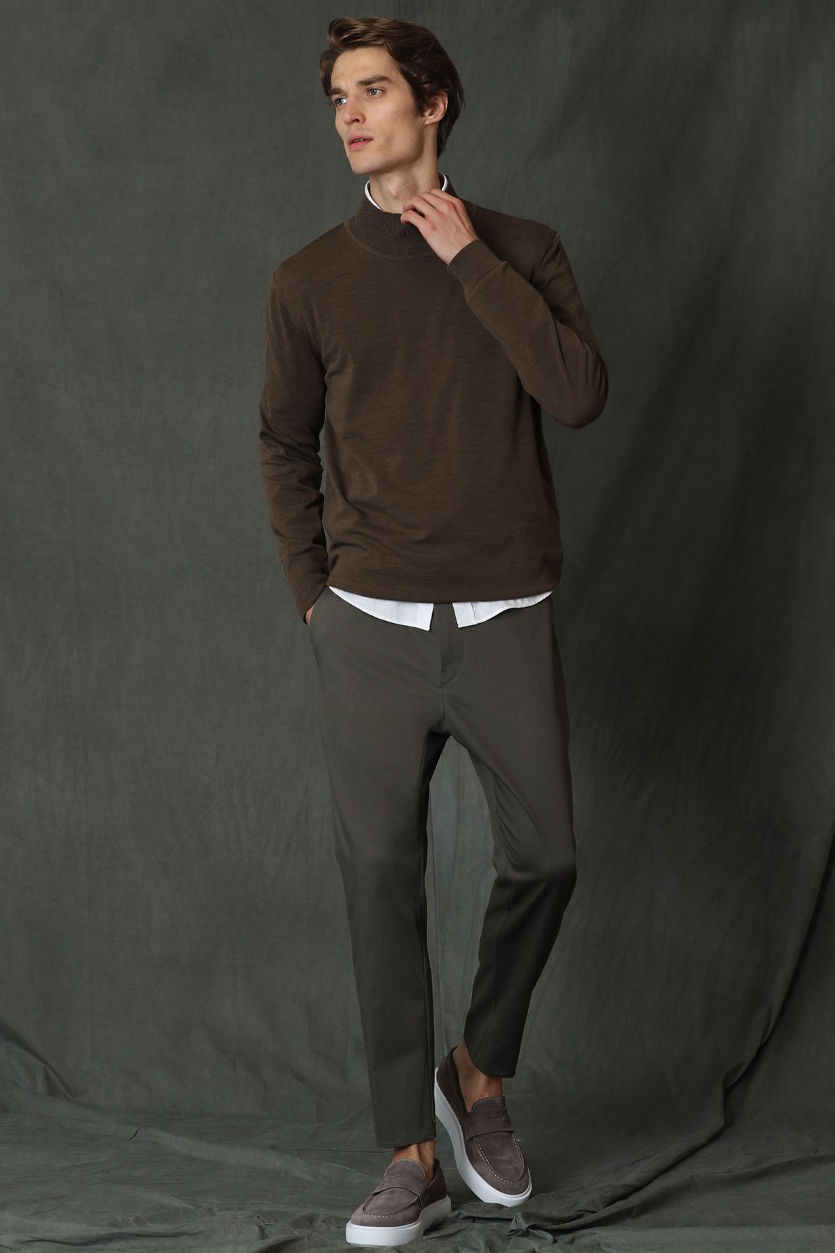 Lufian-Point Half Fisherman Men's Sweater Camel Hair 3