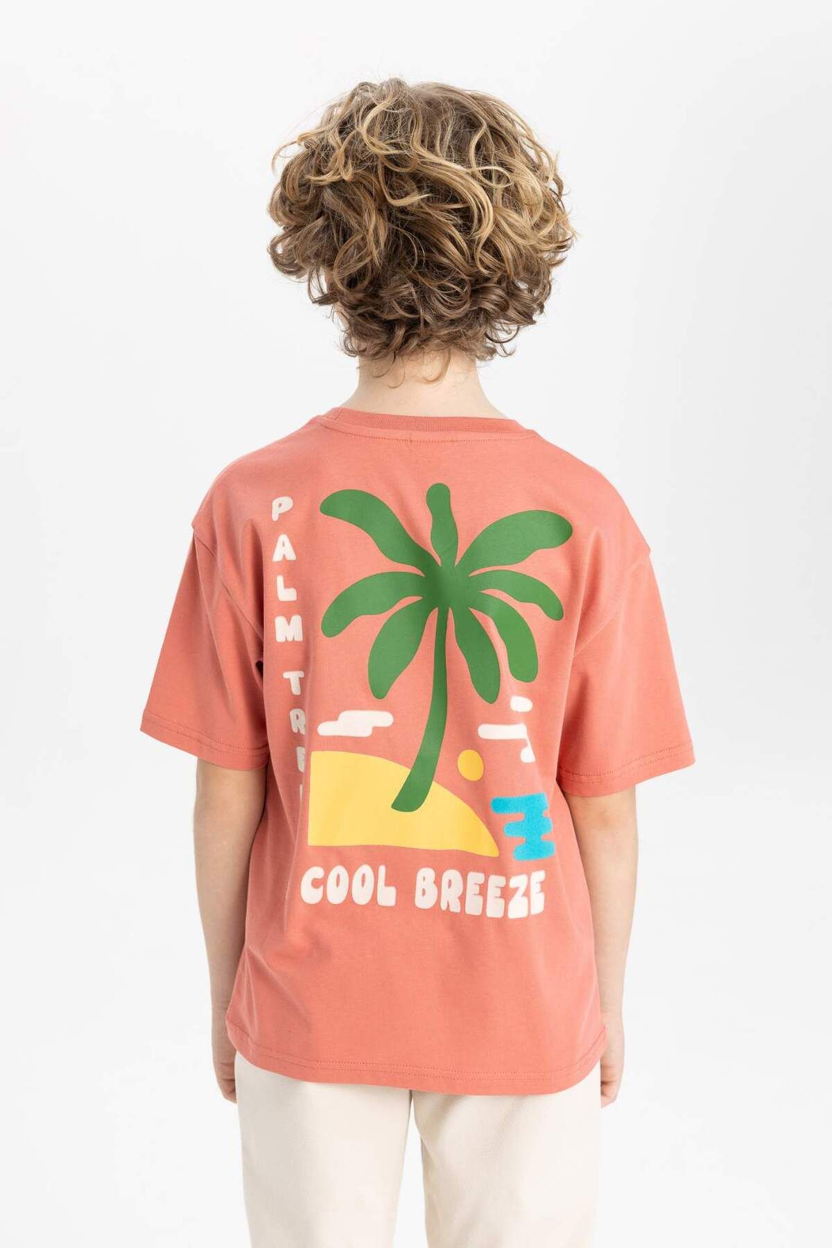 DeFacto-Tricou cu mânecă scurtă cu imprimeu pe spate pentru băiat oversize cu decolteu lat B8894A824SM 7