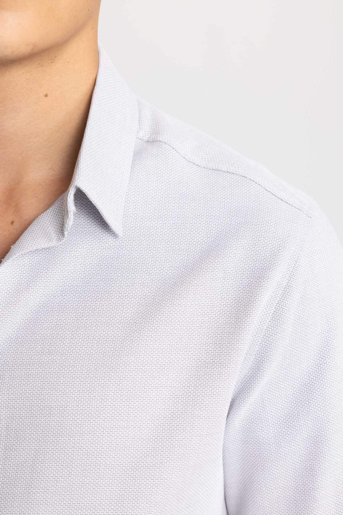 DeFacto-Slim Fit Slim Fit Polo límec voštinová texturovaná košile s dlouhým rukávem B6476AX24SP 5