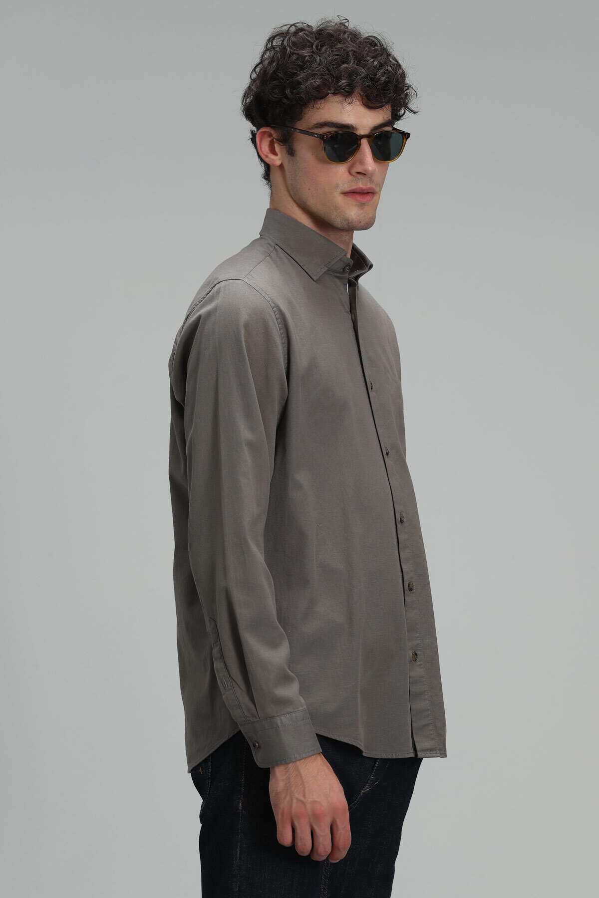 Lufian-Ανδρικό πουκάμισο Quel Basic Regular Fit Khaki 3