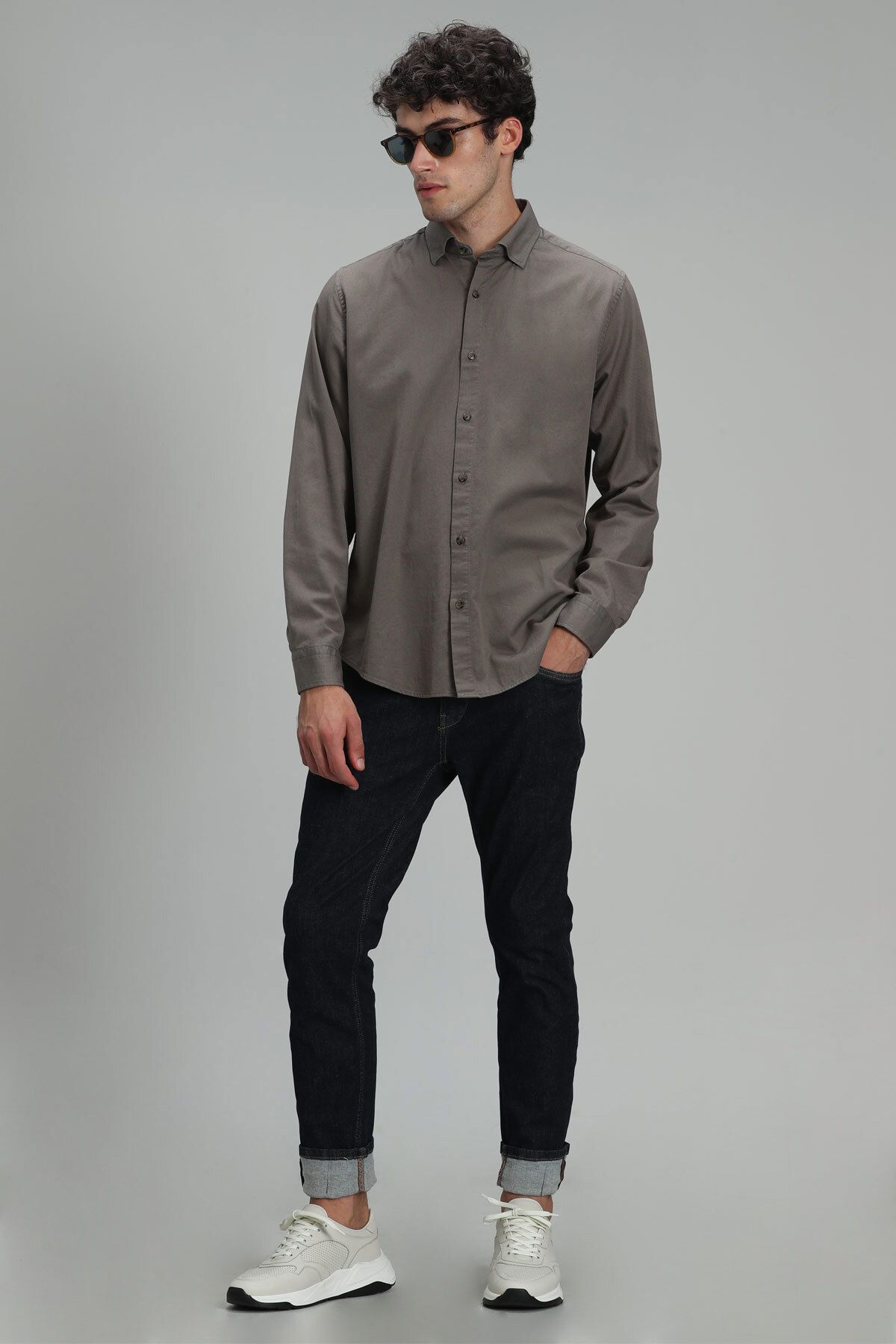 Lufian-Ανδρικό πουκάμισο Quel Basic Regular Fit Khaki 5