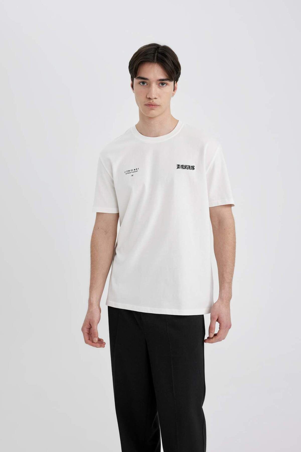 DeFacto-100% bavlna Regular Fit Crew Neck Tričko s krátkým rukávem s potiskem na zádech C3466AX24SP 5