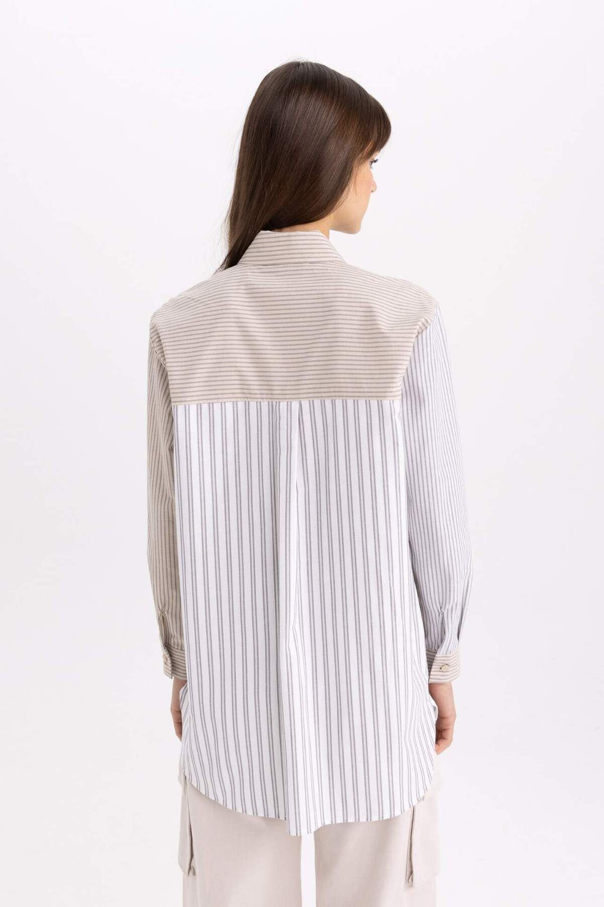 DeFacto-Relax Fit Gestreiftes Popeline Basic Langarmshirt Tunika B6845ax24sp 6