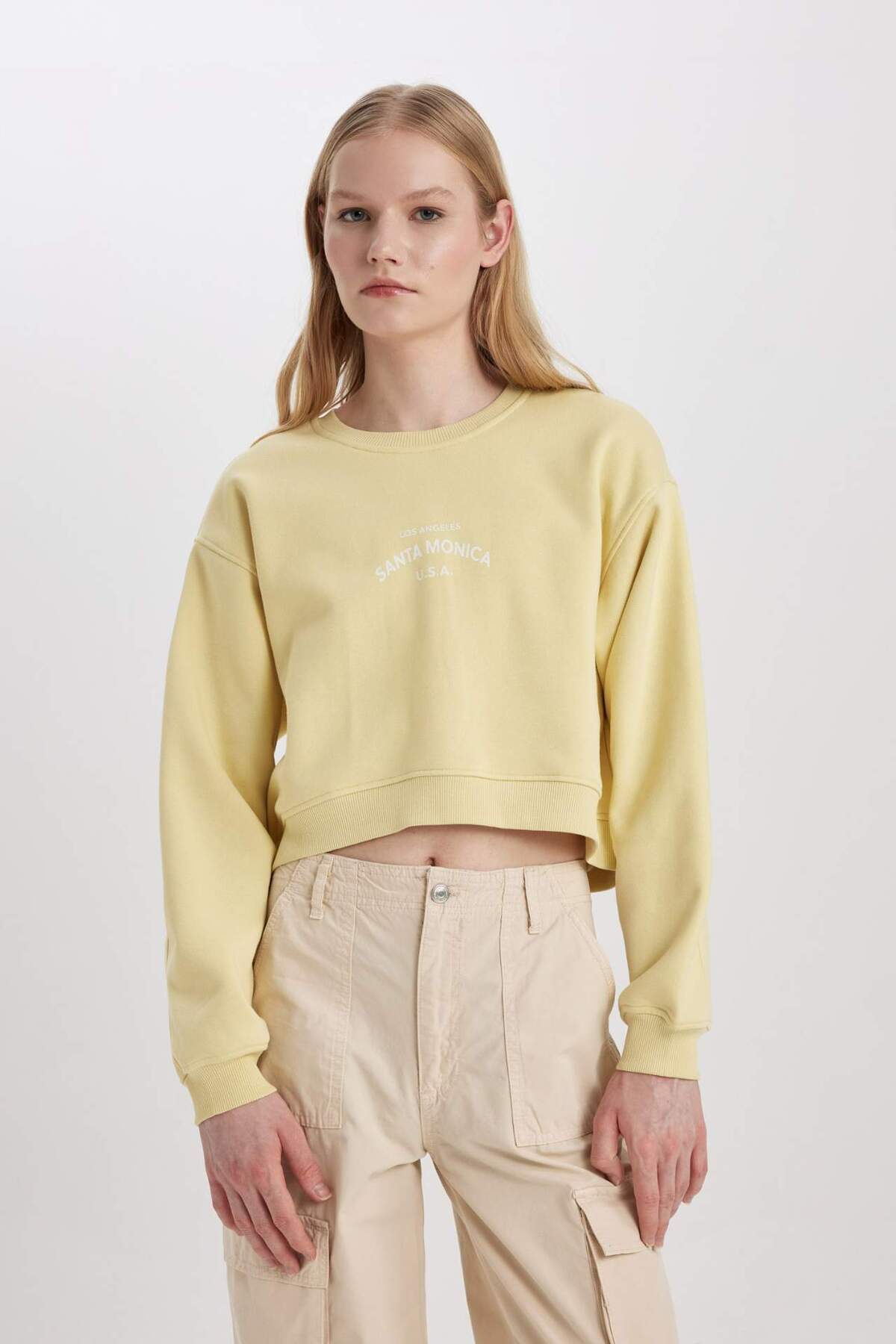 DeFacto-Boxy Fit Rundhalsausschnitt Bedrucktes dickes Sweatshirt C5385AX23CW 4