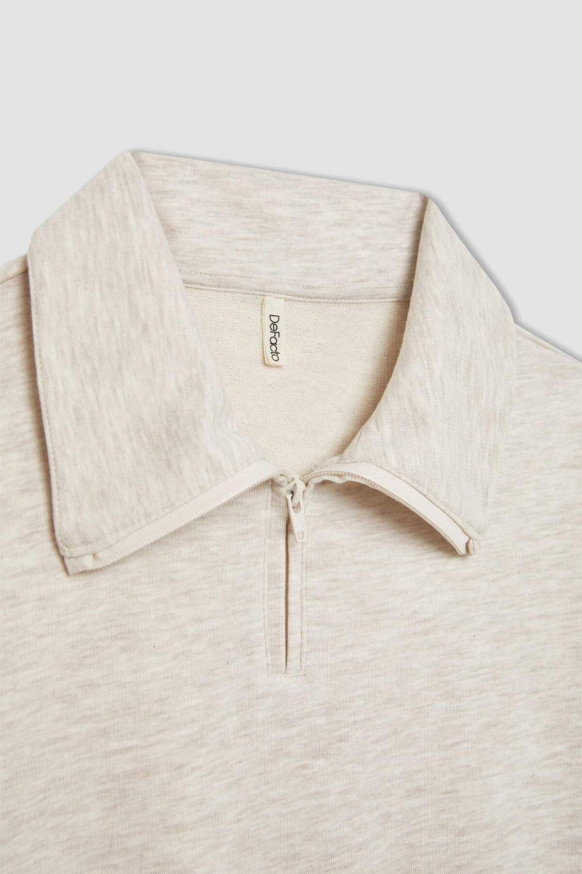 DeFacto-Girl's Collared Half Zip Sleeve Printed Sweatshirt C1036A824Sp 8