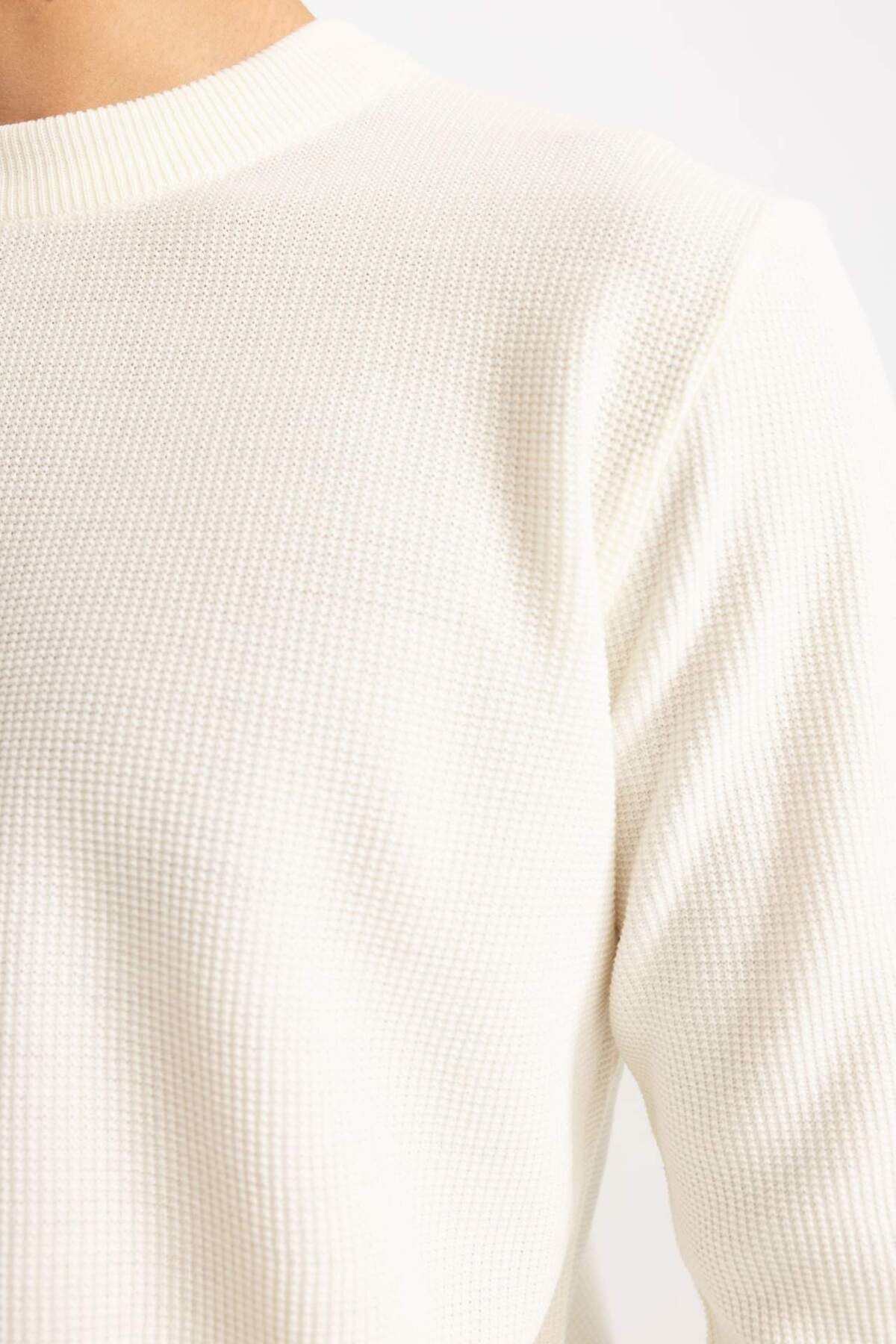 DeFacto-Standard Fit Regular Cut Crew Neck Basic Plain Knitwear Sweater B7763Ax24Sp 3