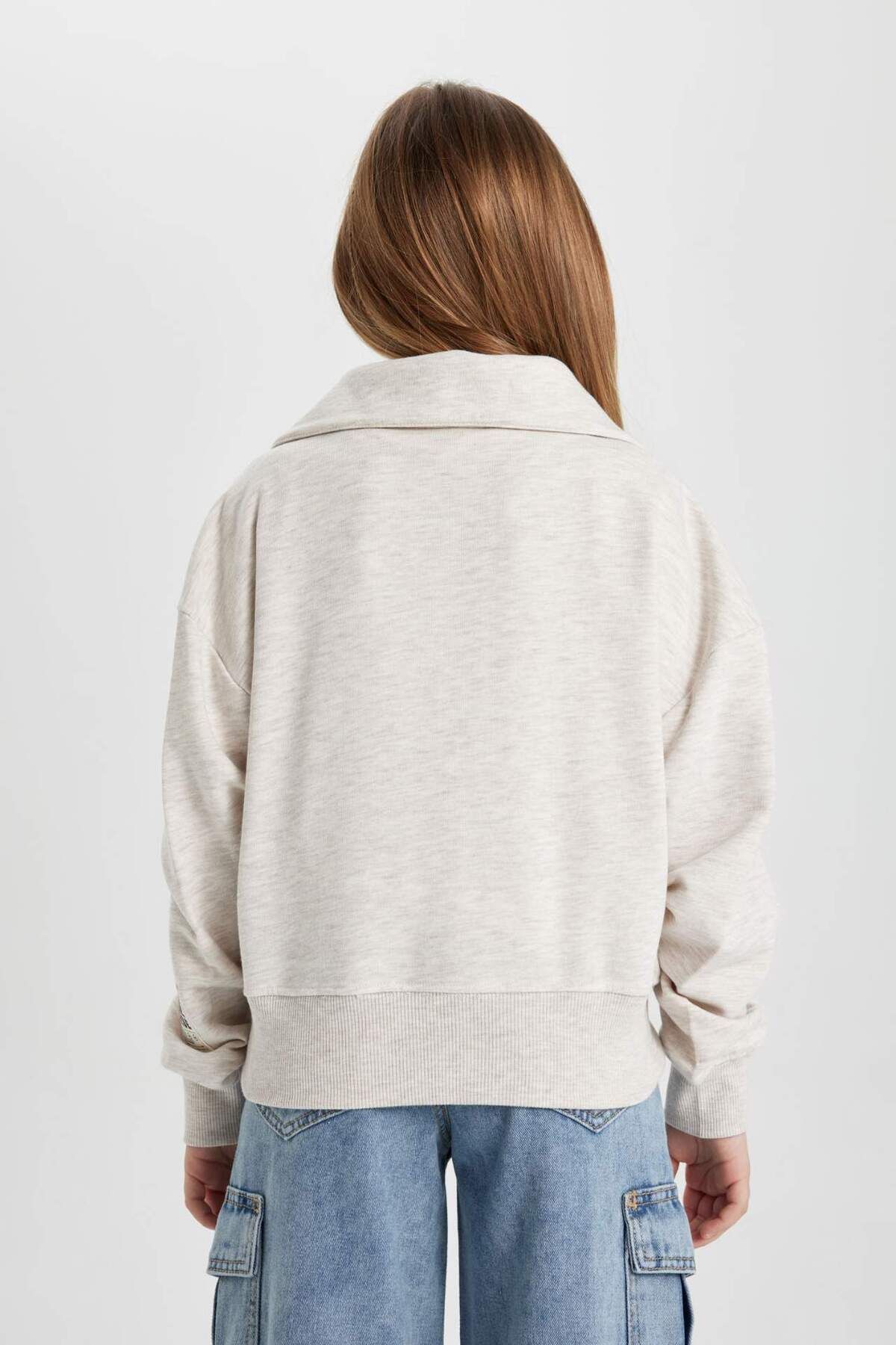 DeFacto-Girl's Collared Half Zip Sleeve Printed Sweatshirt C1036A824Sp 6