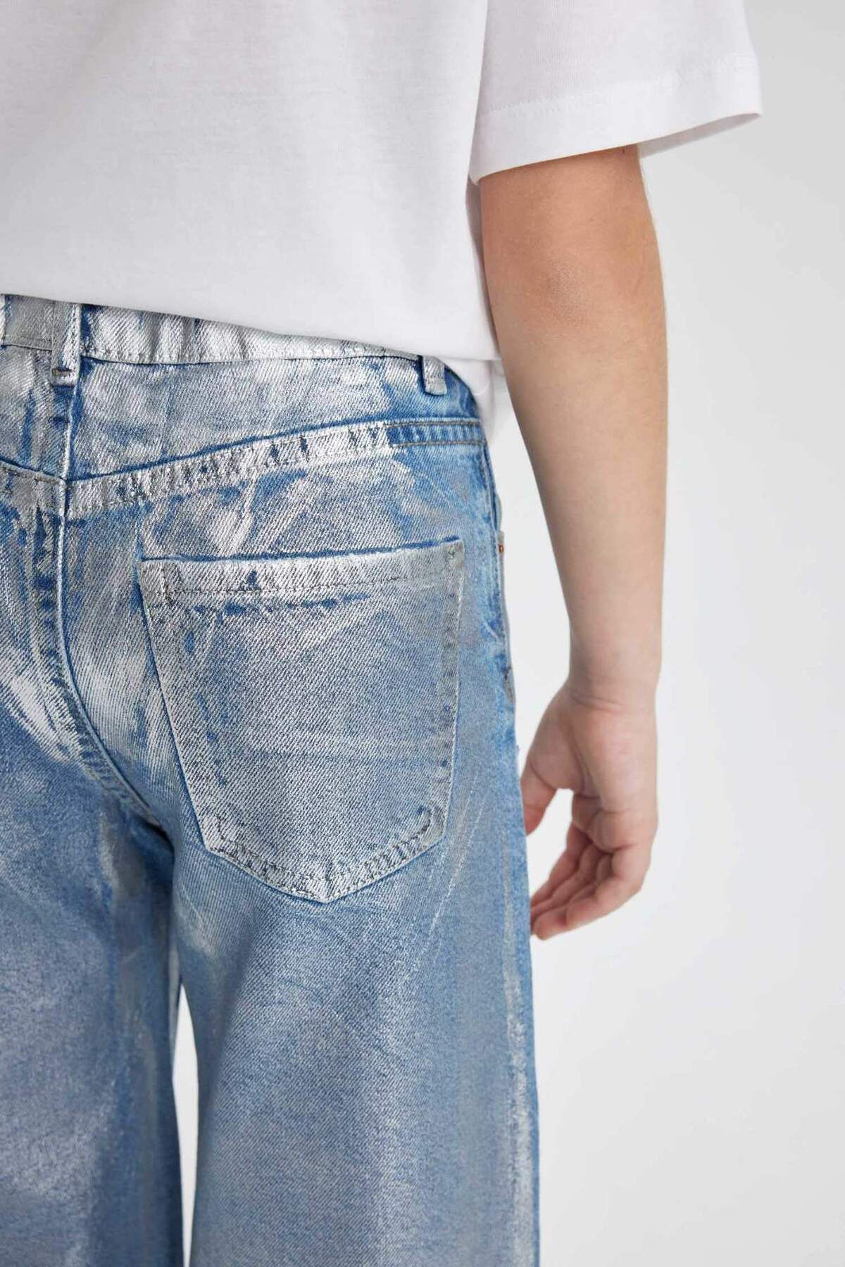 DeFacto-Pantaloni de blugi cu picioare largi rupte pentru fete C1989A824SP 6