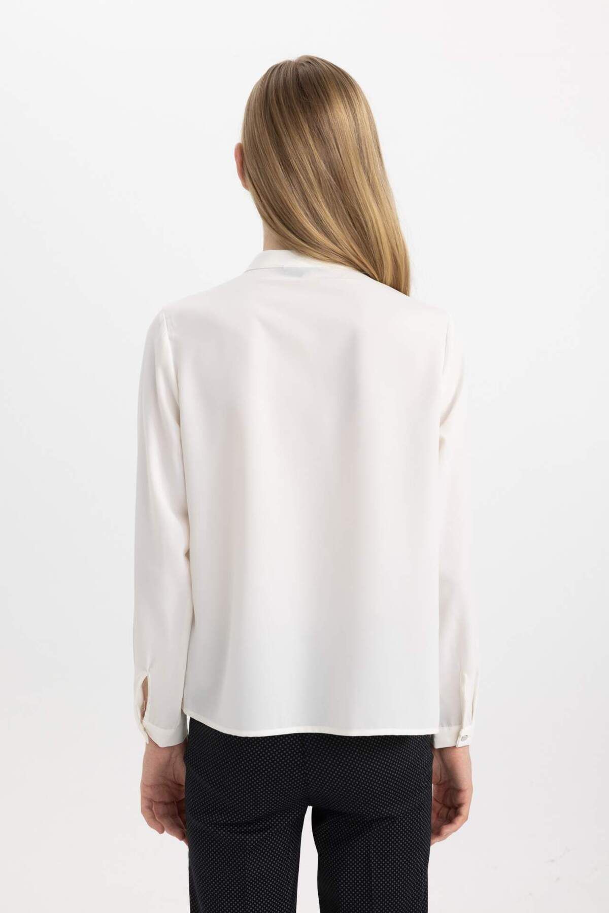 DeFacto-Regular Fit Judge Collar Crepe Long Sleeve Shirt C1137Ax24Sp 6