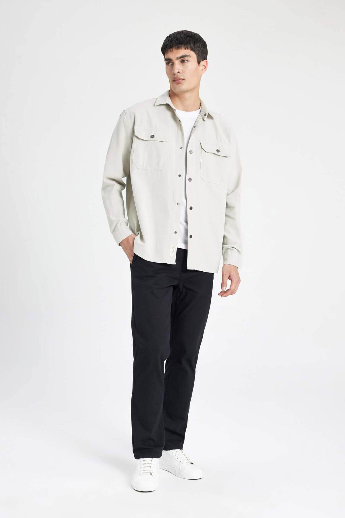 DeFacto-Relax Fit Canvas-Hemdjacke mit Polokragen und Druckknopfverschluss-Taschen A8182AX23WN 6