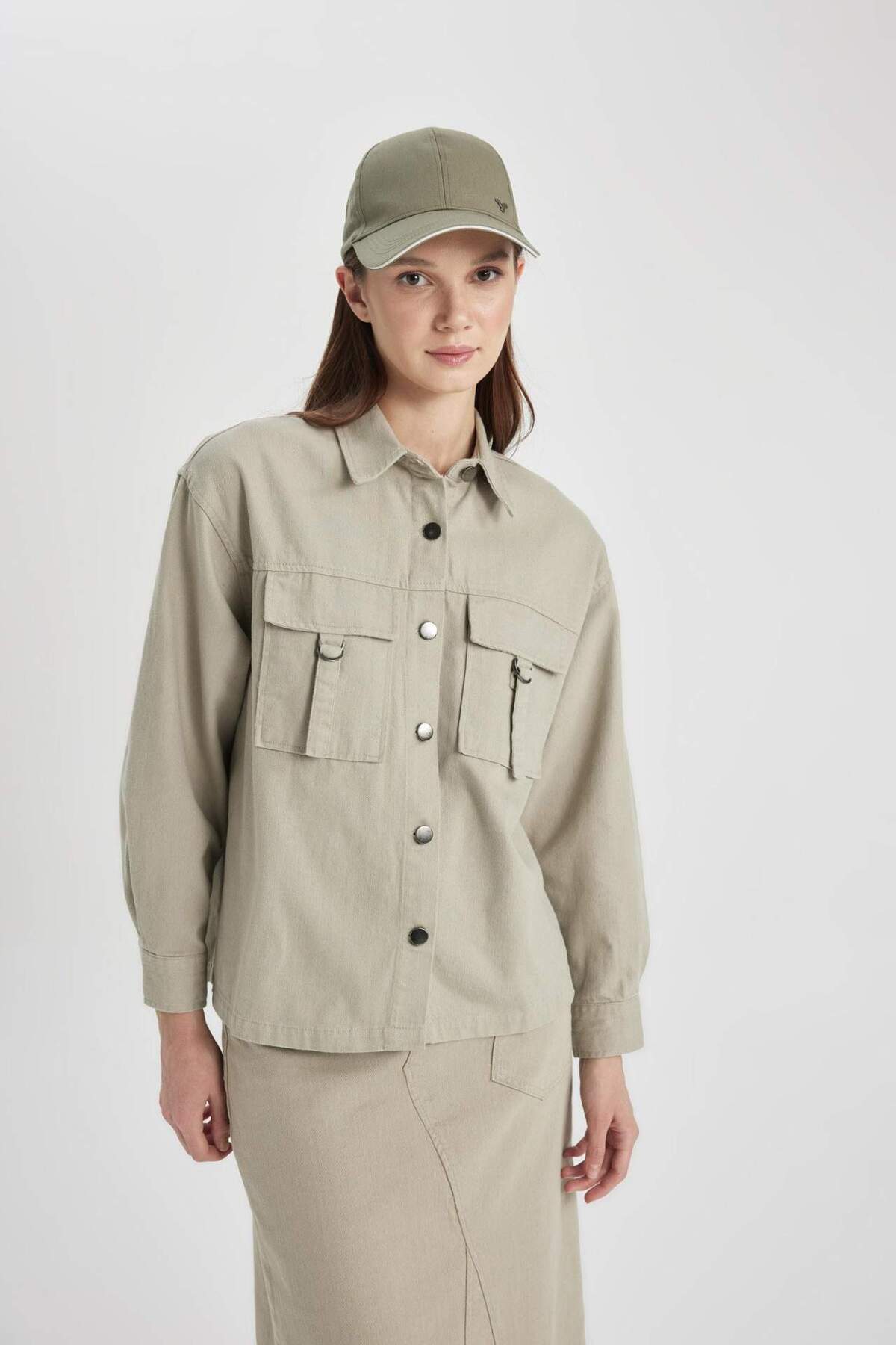 DeFacto-Relax Fit Gabardine Long Sleeve Shirt Tunic B8648Ax24Sp 5
