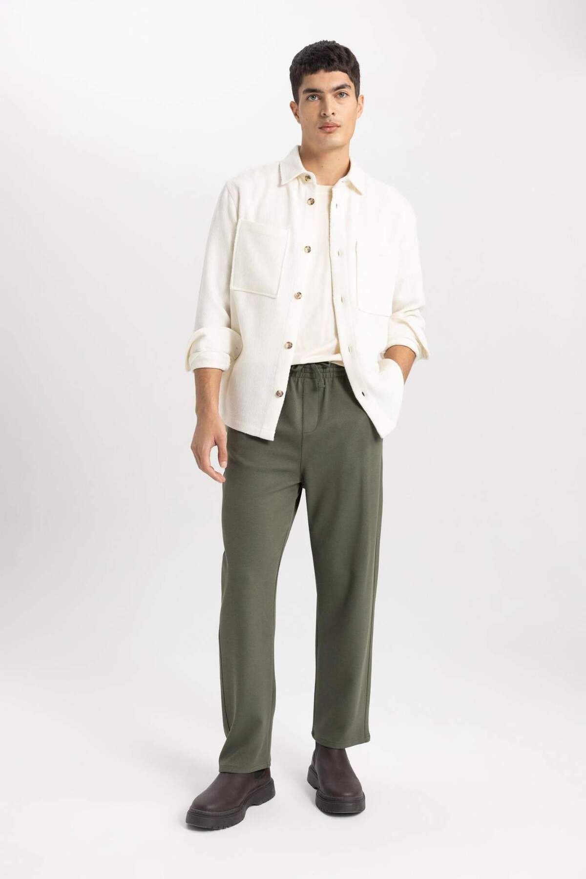 DeFacto-Relax Fit Hose mit Schnürung in der Taille und geradem Bein mit Taschen B7334AX23WN 5