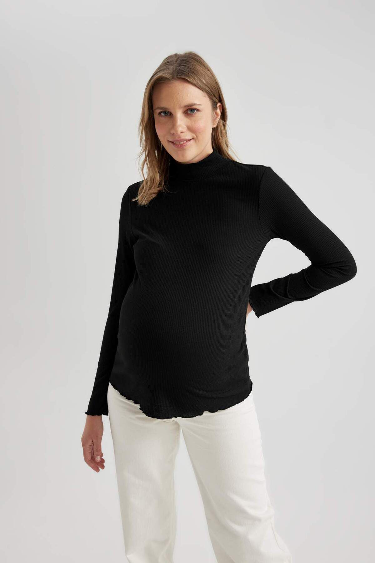 DeFacto-Regular Fit Basic Plain Rib Langarm-Umstandsoberteil C1025AX23WN 8