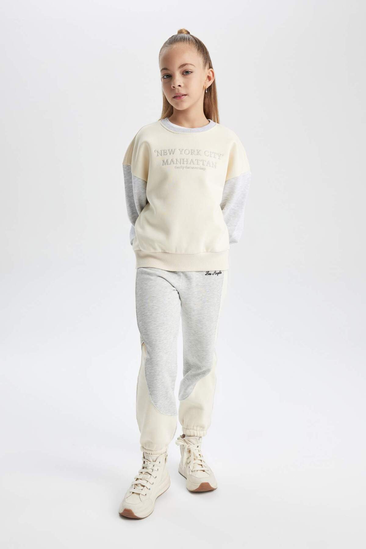 DeFacto-Dívčí Color Block Jogger tepláky s elastickým pasem a kapsami B4428A823WN 3