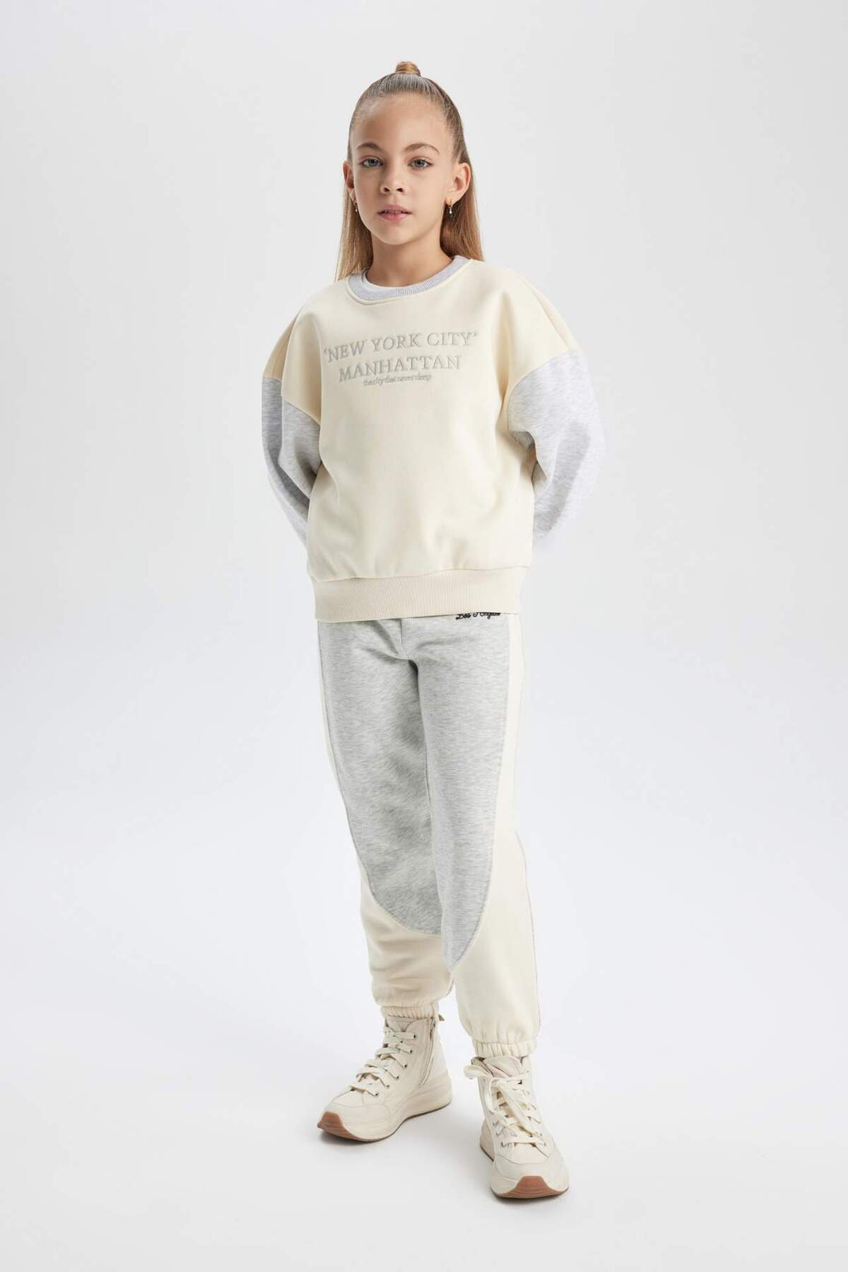 DeFacto-Dívčí Color Block Jogger tepláky s elastickým pasem a kapsami B4428A823WN 1