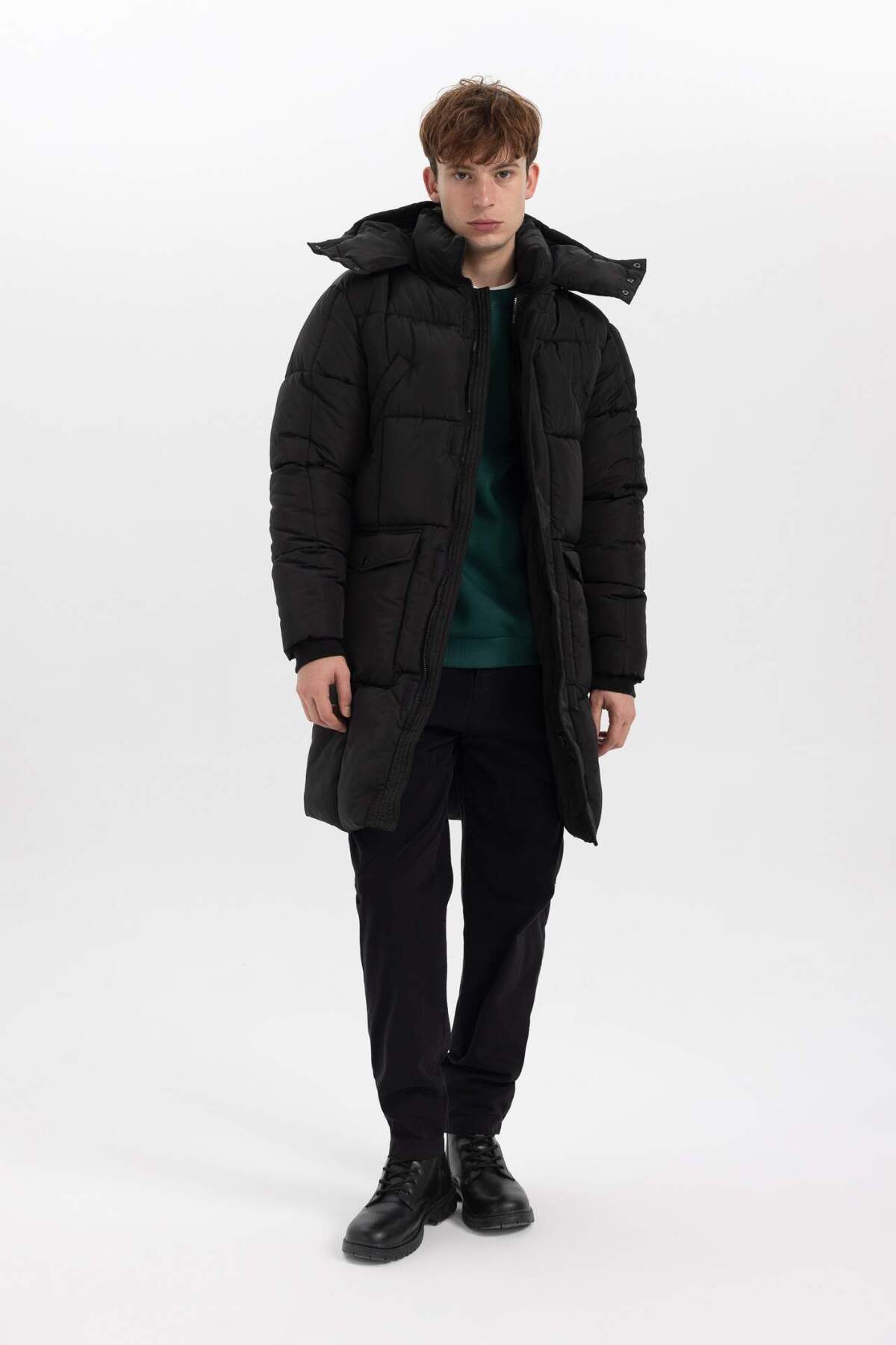دفاکتو کاپشن پفی جیبی زیپ دار کلاهدار رگولار Fit Parka A2849AX23WN