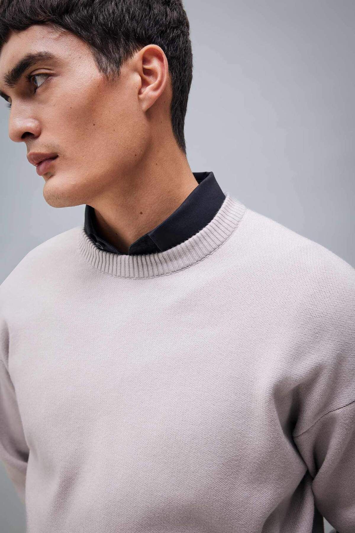 DeFacto-Relax Fit Crew Neck Basic Απλό Πλεκτό Πουλόβερ A8449AX23WN 4
